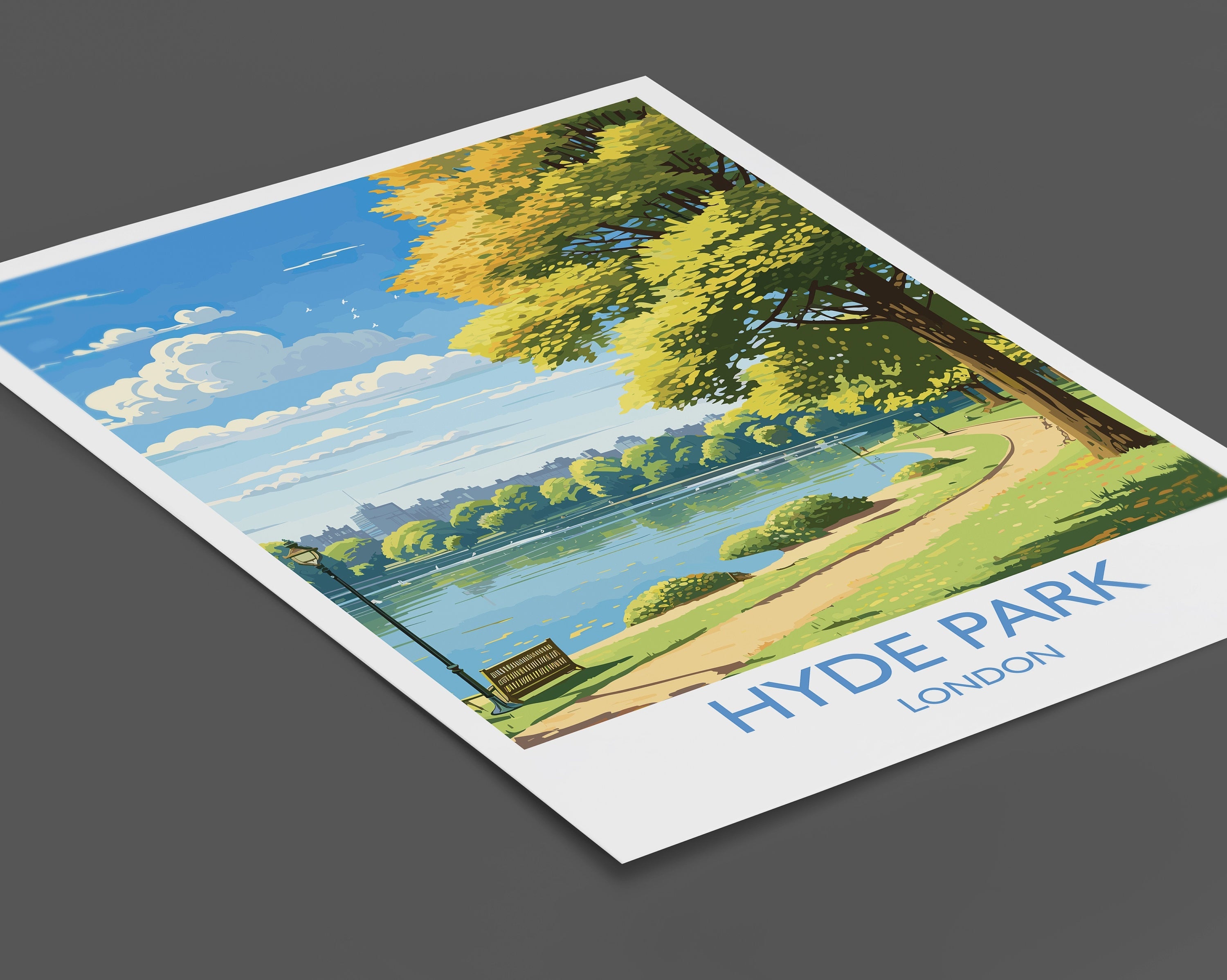 Hyde Park Travel Print, Travel Poster of Hyde Park, London Poster, Hyde Park Gift, Hyde Park Art, London Art UK Travel Gift NQ Media Designs