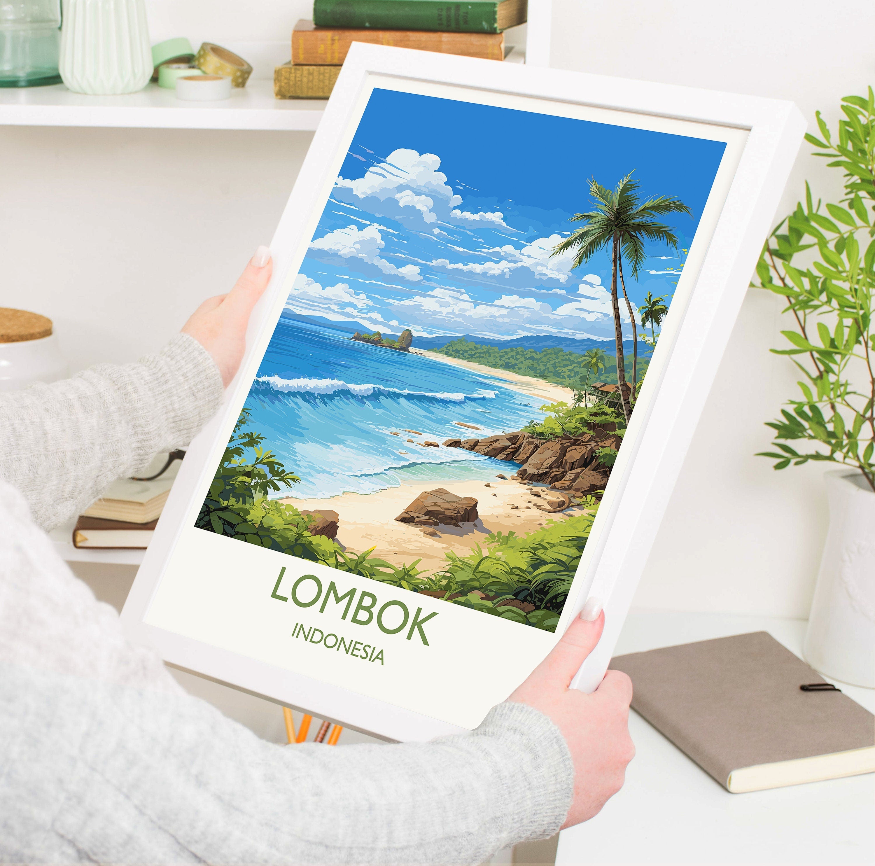 Lombok Travel Print, Travel Poster of Lombok, Indonesia, Lombok Gift, Wall Art Print NQ Media Designs
