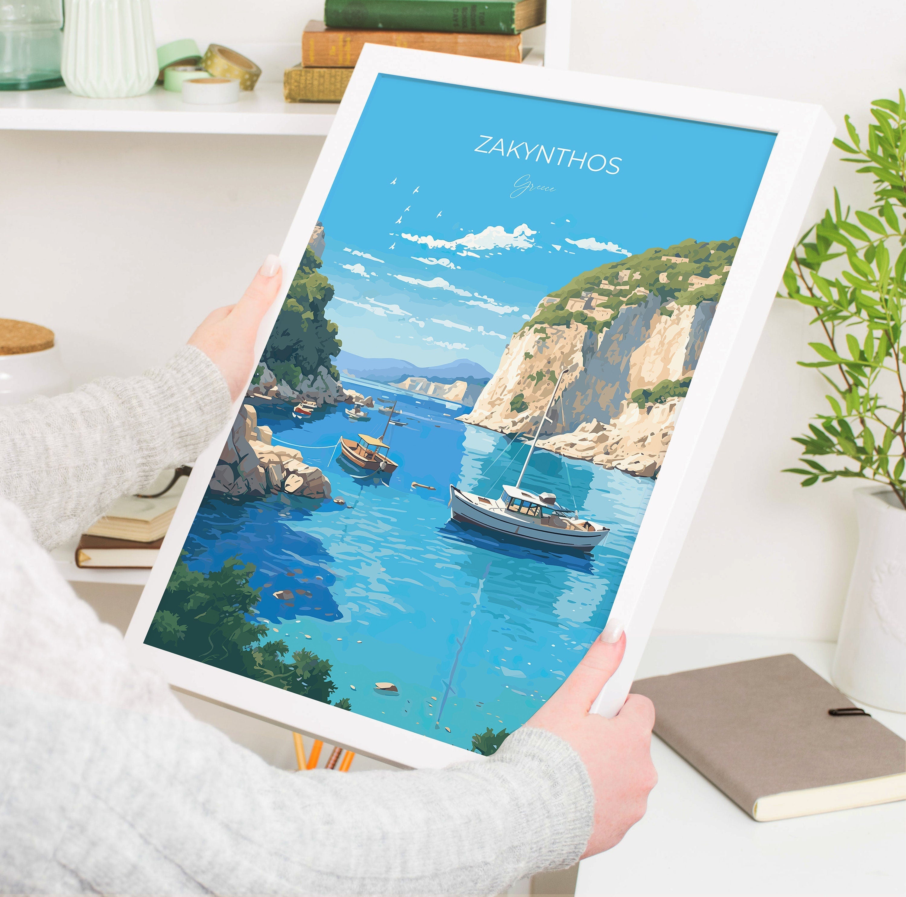 Zakynthos Travel Print, Travel Poster of Zakynthos, Greece Gift, Greek Islands Art, Zakynthos Gift, Wall Art Print NQ Media Designs