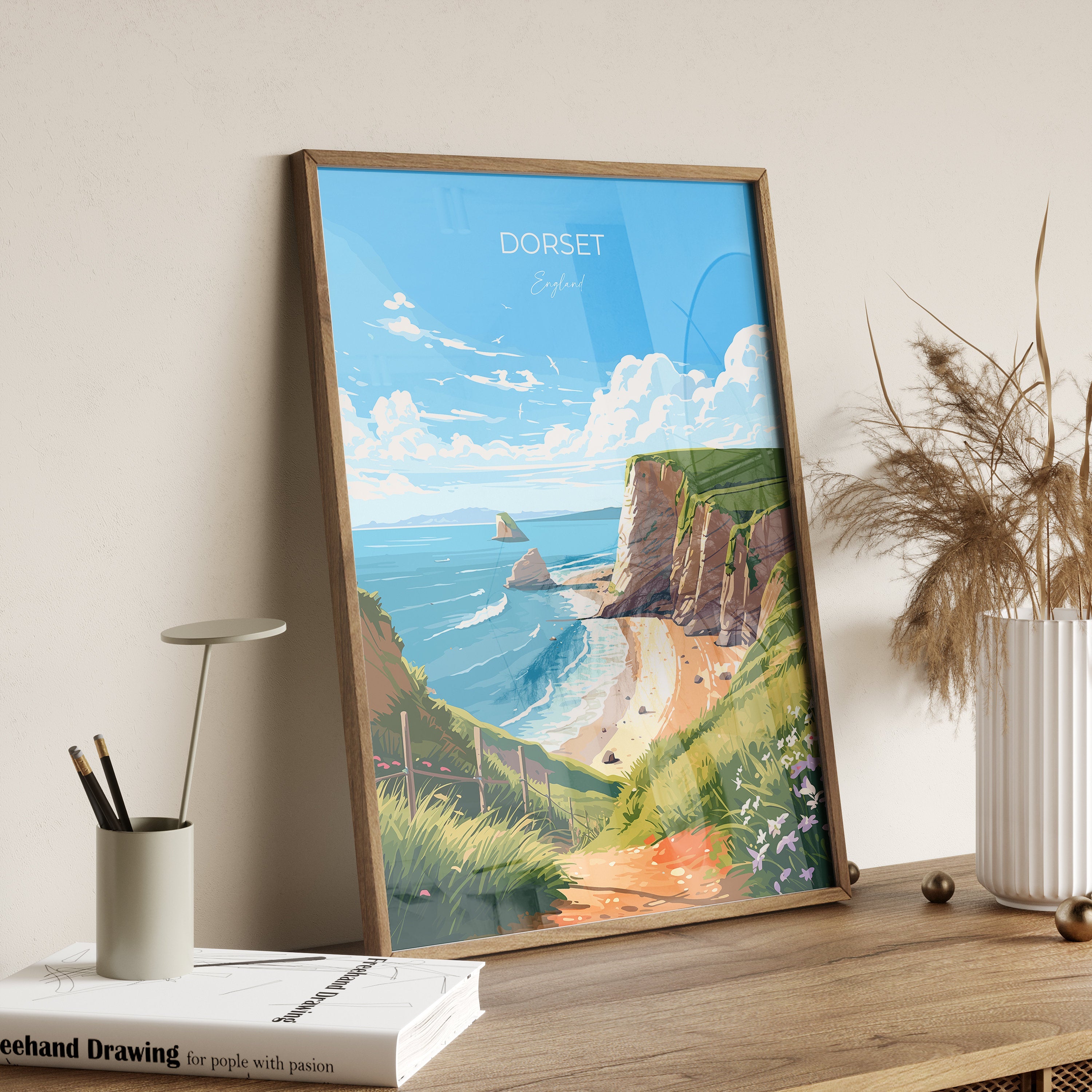 Dorset Travel Poster, Travel Print of Dorset, England, Dorset Coast Art, Dorset Gift, Wall Art Print NQ Media Designs