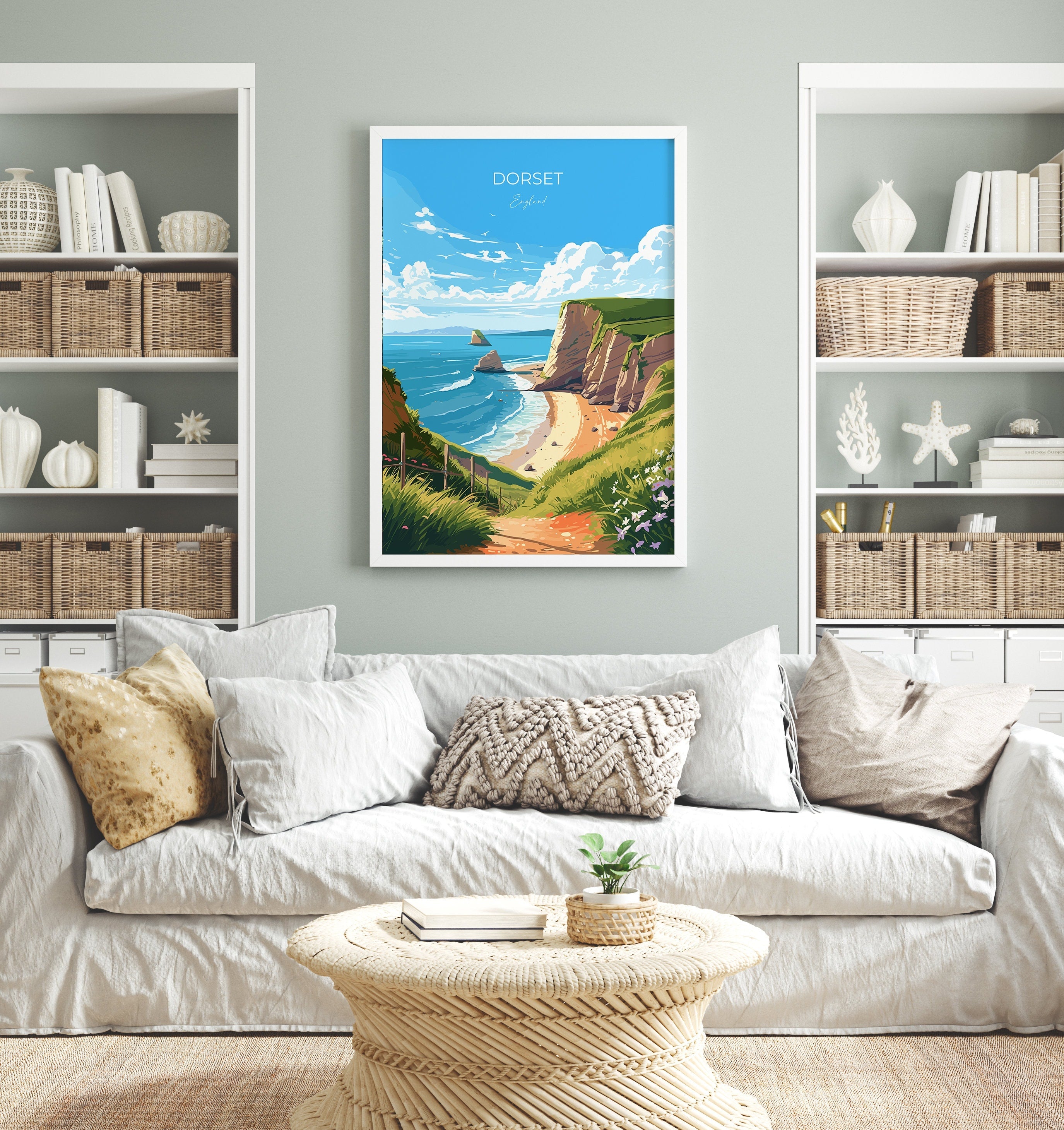 Dorset Travel Poster, Travel Print of Dorset, England, Dorset Coast Art, Dorset Gift, Wall Art Print NQ Media Designs