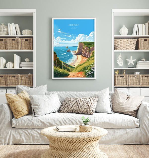 Dorset Travel Poster, Travel Print of Dorset, England, Dorset Coast Art, Dorset Gift, Wall Art Print