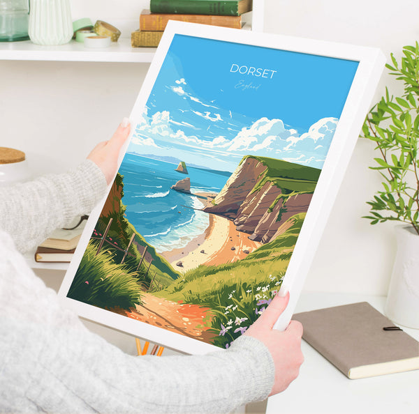 Dorset Travel Poster, Travel Print of Dorset, England, Dorset Coast Art, Dorset Gift, Wall Art Print