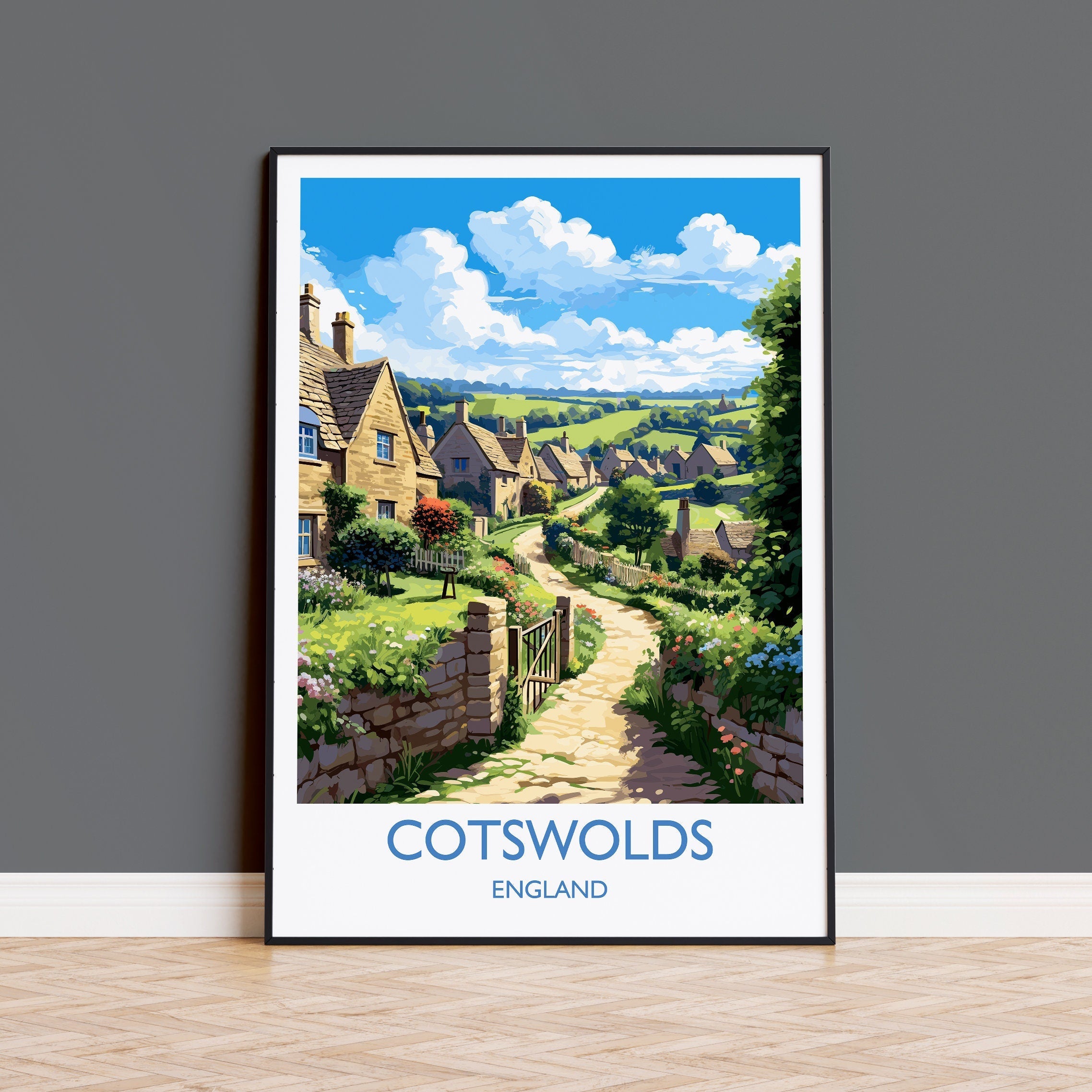 Cotswolds Print, Travel Poster of Cotswolds, England, Cotswolds Art Gift, England Gift Art, Landscape Wall Art Print NQ Media Designs