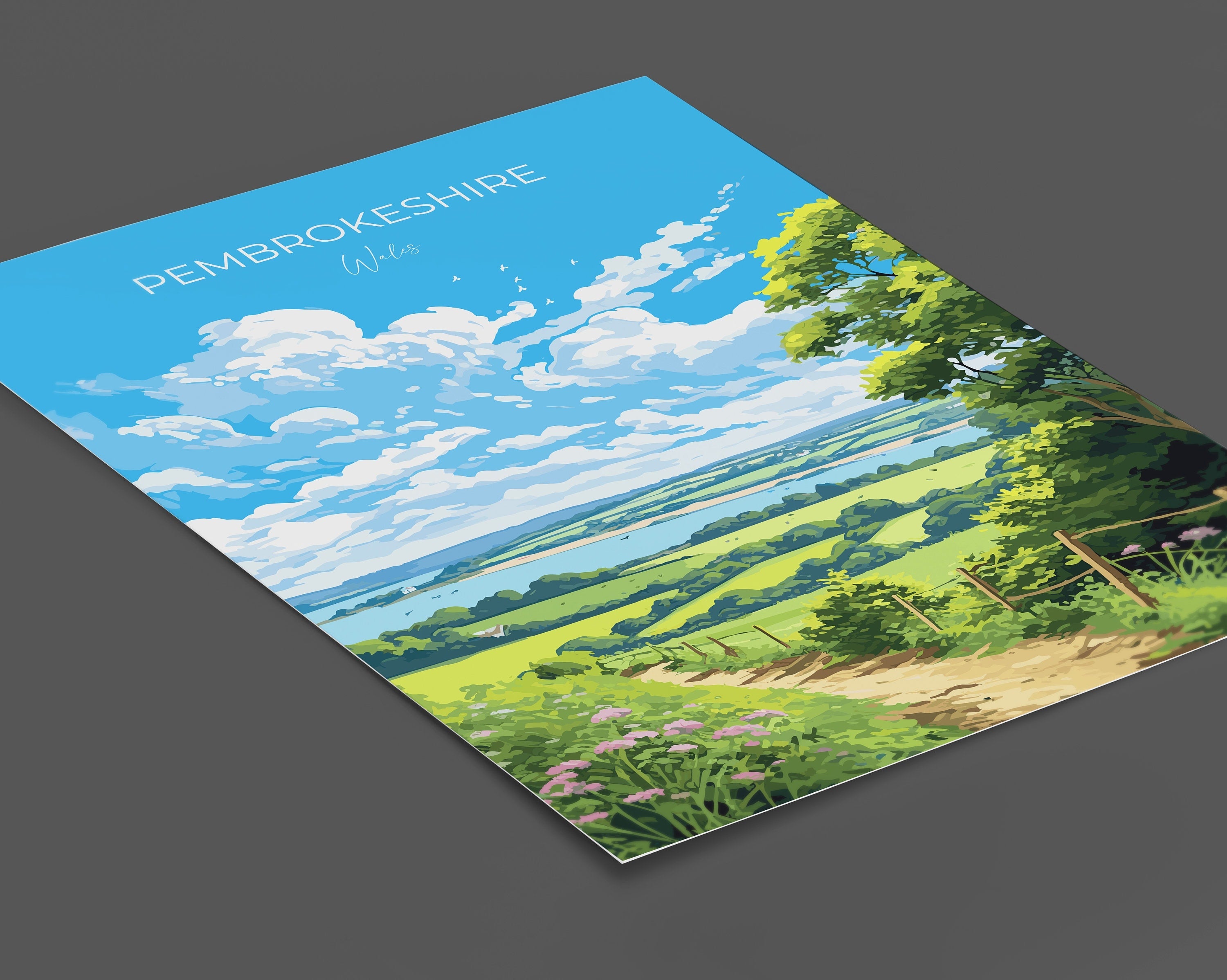 Pembrokeshire Print, Travel Poster of Pembrokeshire, Wales, Pembrokeshire Art Gift, Wales Gift Art, Landscape Wall Art Print NQ Media Designs