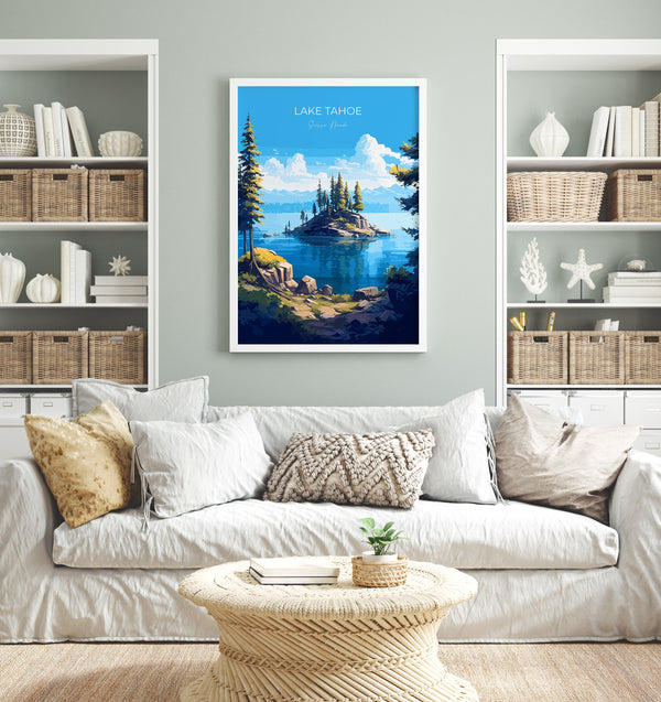 Lake Tahoe Print, Travel Poster of Lake Tahoe, Sierra Nevada Art, Lake Tahoe Gift, USA, Travel Gift
