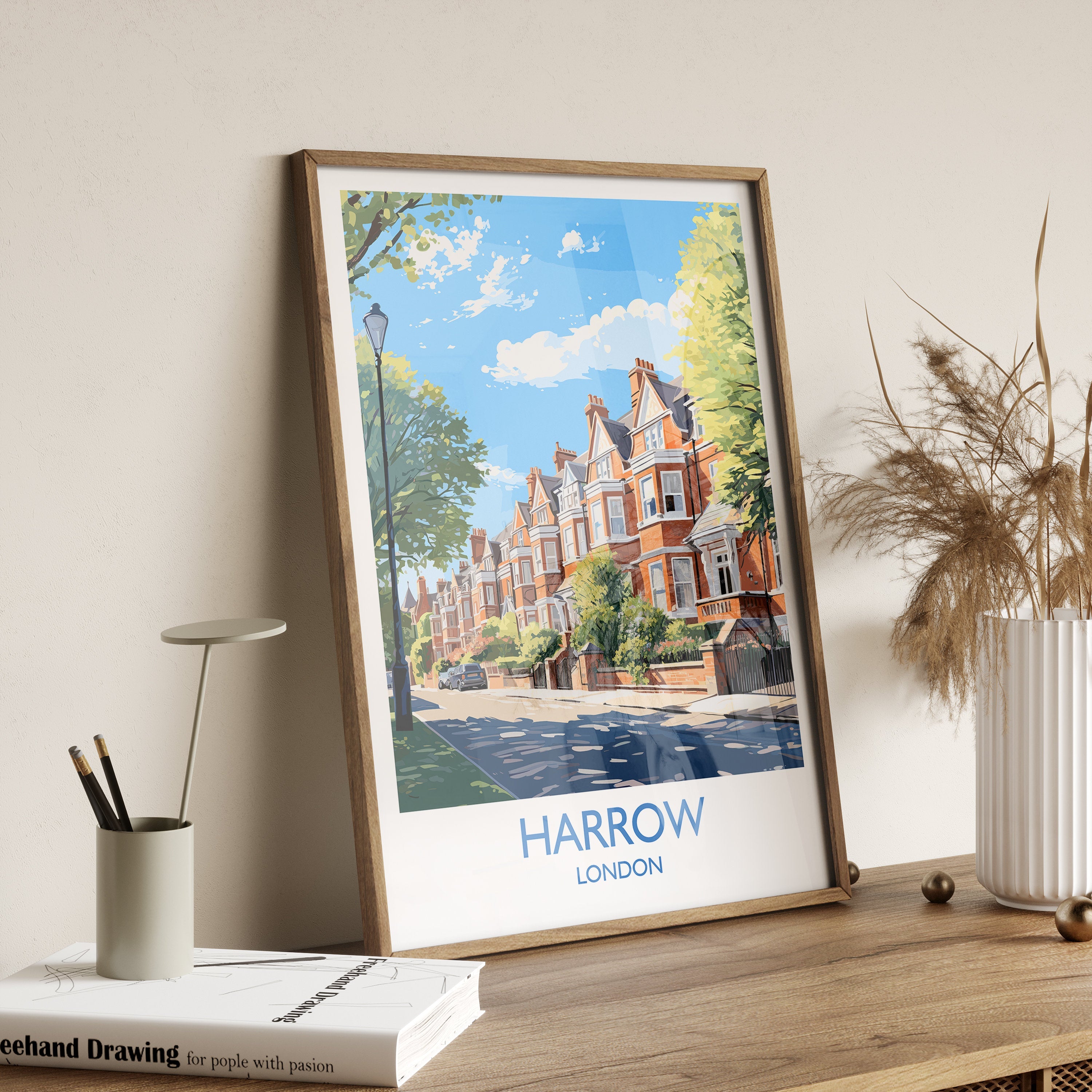 Harrow Travel Print, Travel Poster of Harrow, London Poster, Harrow Gift, Harrow Art, London Art UK Travel Gift NQ Media Designs