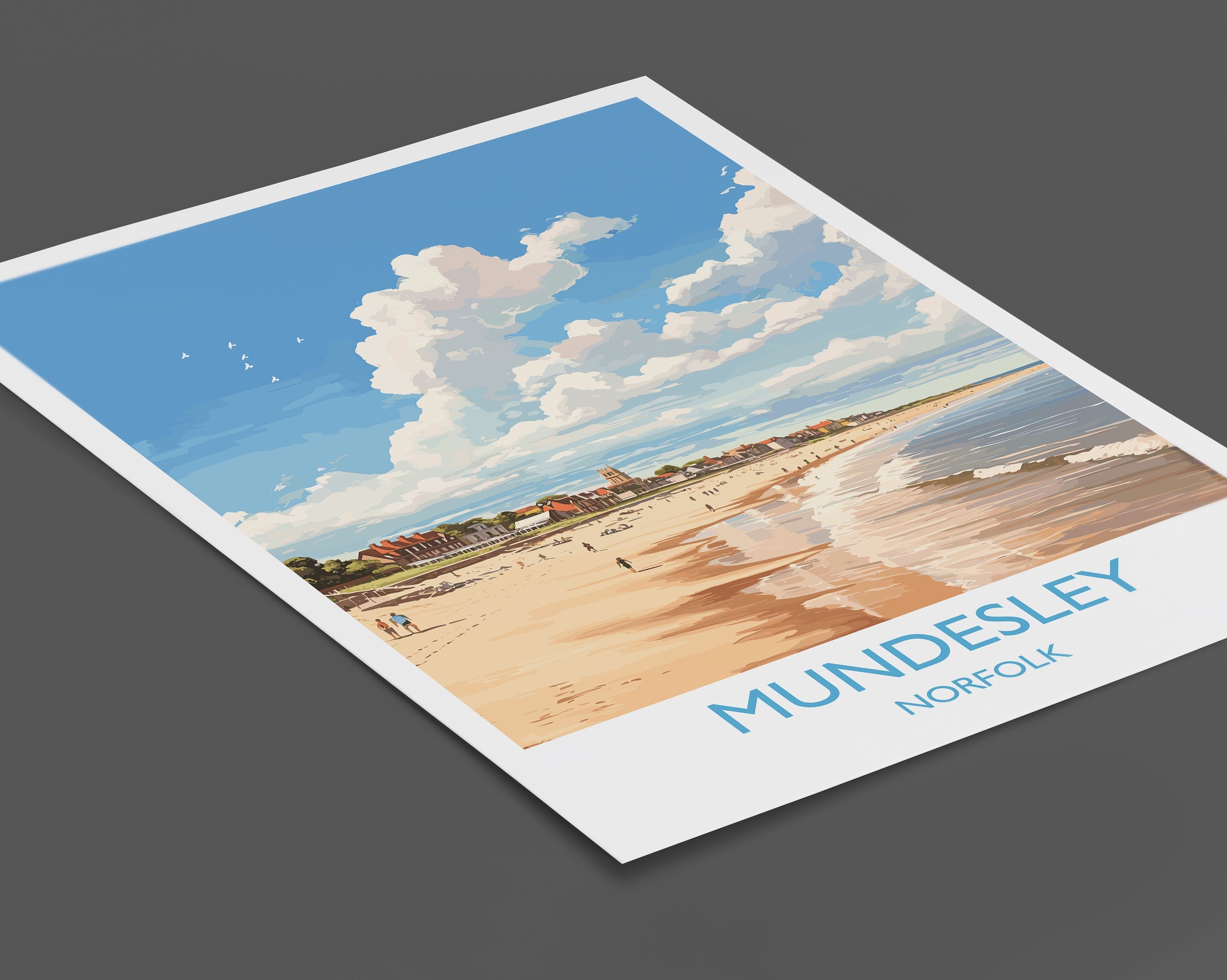 Mundesley Beach Travel Print, Travel Poster of Mundesley, Norfolk Gift, England, Norfolk Art, Mundesley Beach Gift, Wall Art Print NQ Media Designs