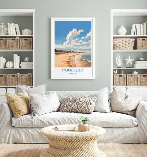 Mundesley Beach Travel Print, Travel Poster of Mundesley, Norfolk Gift, England, Norfolk Art, Mundesley Beach Gift, Wall Art Print