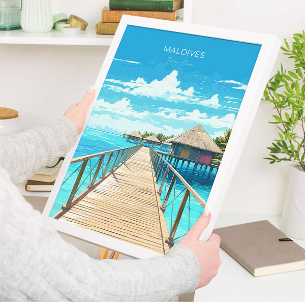 Maldives Travel Print, Travel Poster of Maldives, Indian Ocean, Maldives Gift, Maldives Art, Wall Art Print