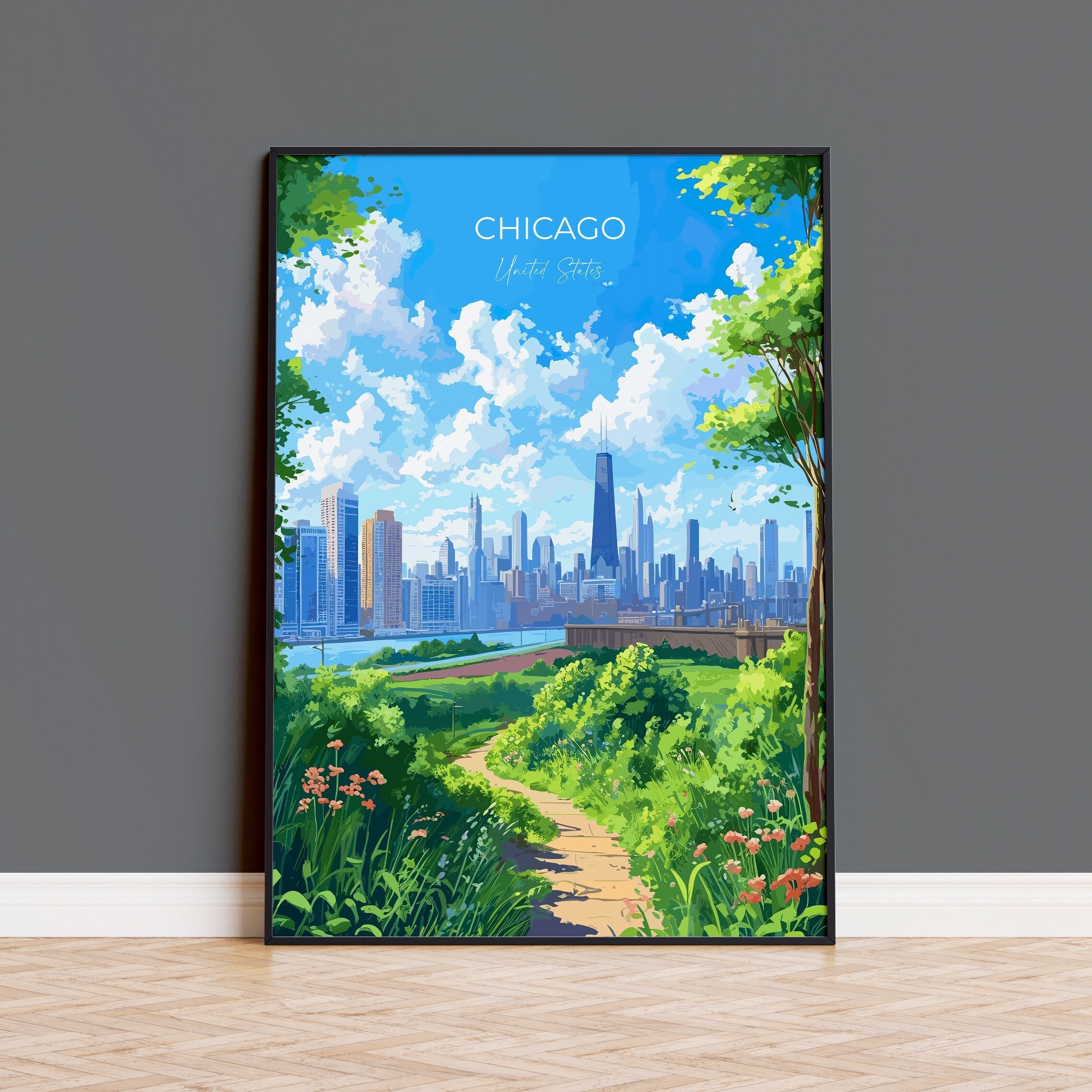 Chicago Print, Travel Poster of Chicago, Illinois, Chicago Art Gift, USA Gift, Wall Art Print NQ Media Designs