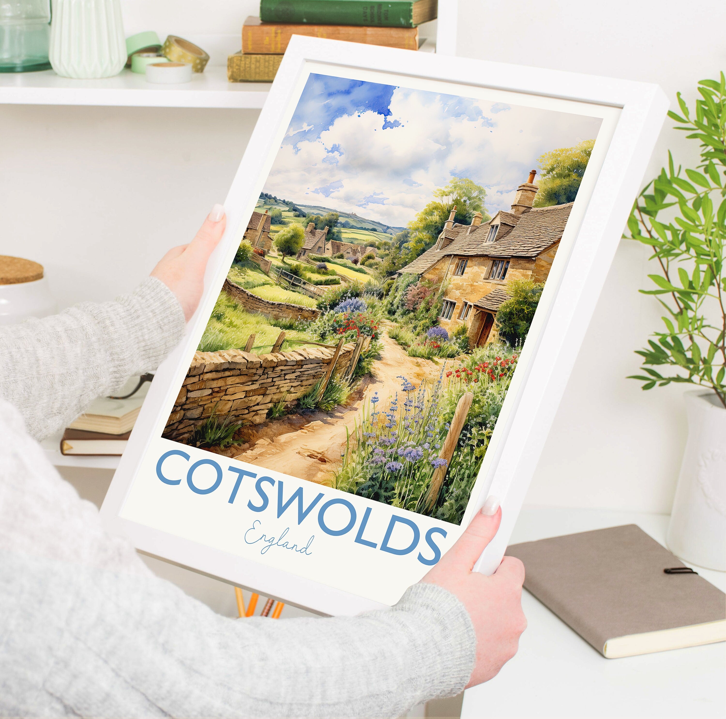 Cotswolds Print, Travel Poster of Cotswolds, England, Cotswolds Gift, Travel Watercolour Gift NQ Media Designs