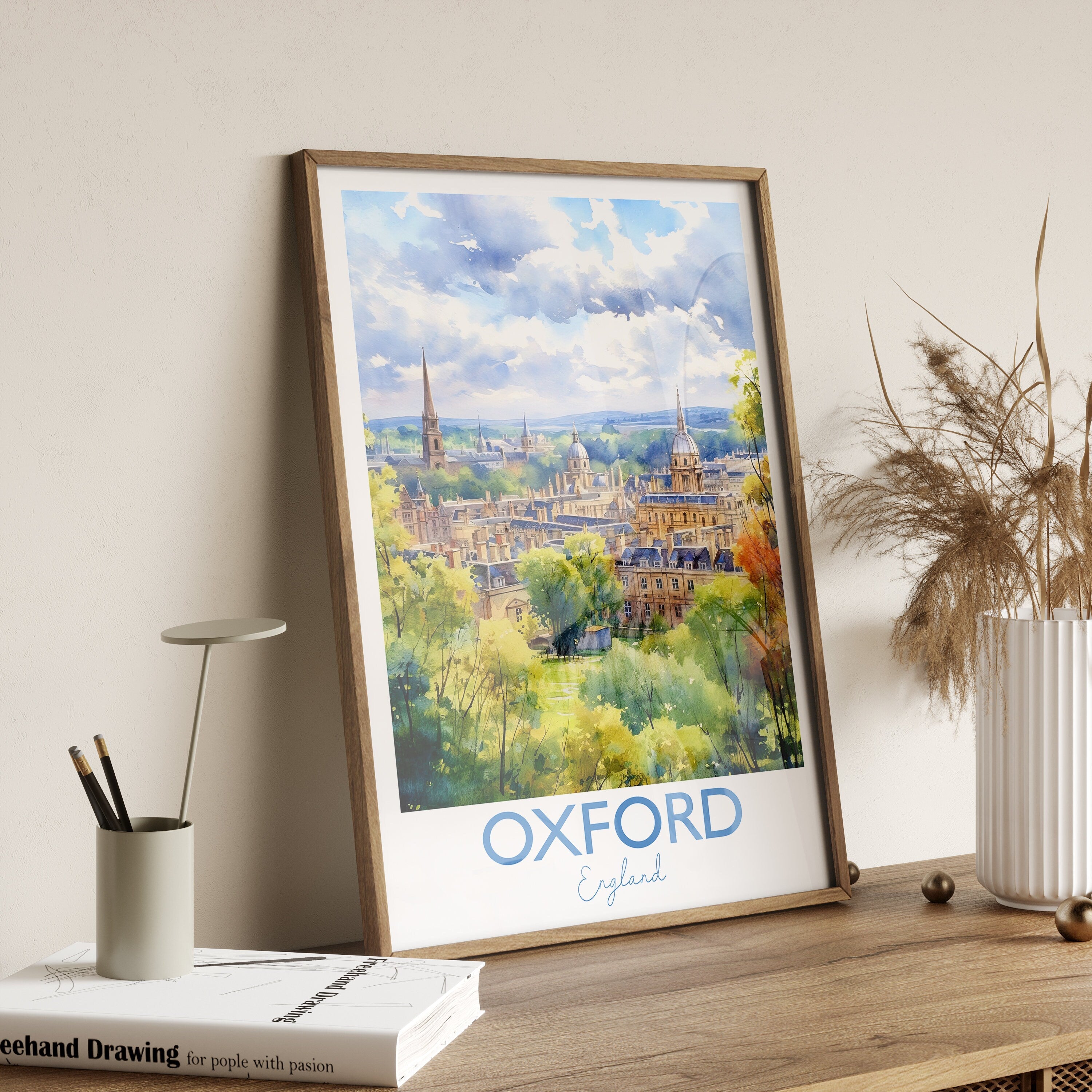 Oxford Poster, Travel Print of Oxford, England, Oxford Art Gift, Travel Watercolour Gift NQ Media Designs