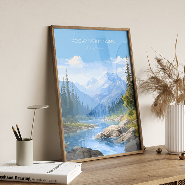 Rocky Mountains Poster, Travel Print of Rocky Mountains, Rockies Art North America, USA, Canada, Travel Gift
