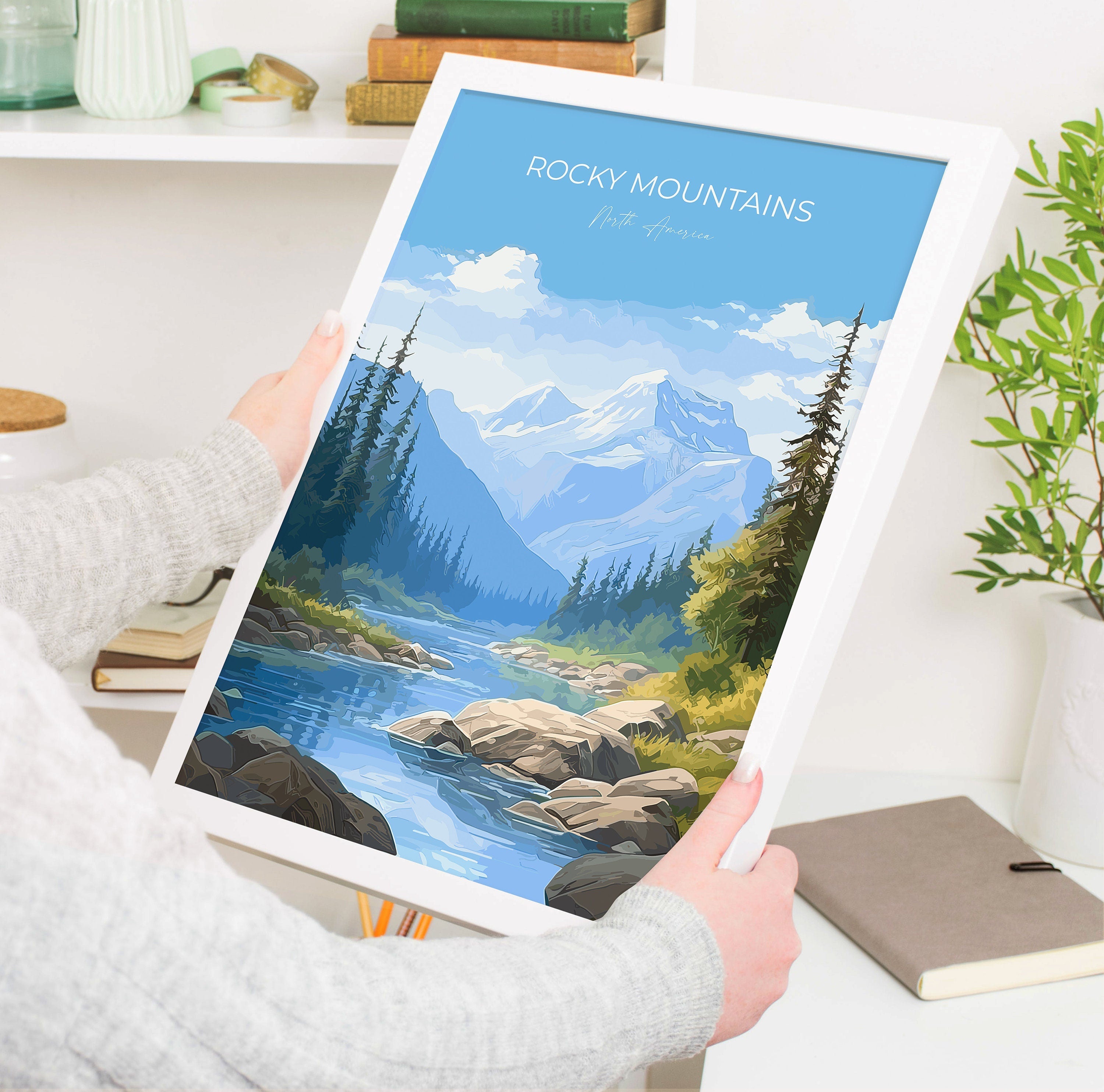 Rocky Mountains Poster, Travel Print of Rocky Mountains, Rockies Art North America, USA, Canada, Travel Gift NQ Media Designs