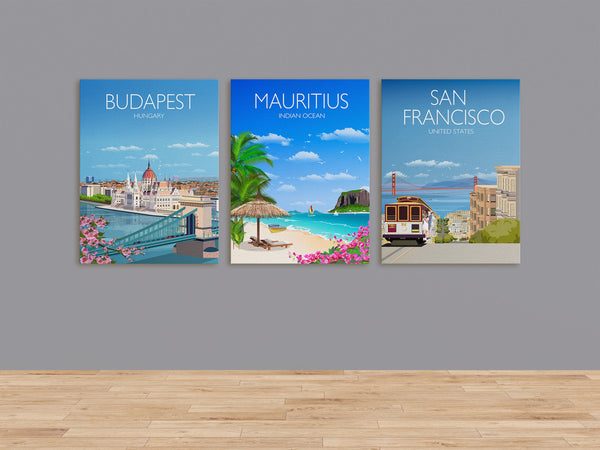 Travel Canvas Print Set | 3 Canvas Prints | Canvas Wall Art | Adventure Travel Art | Sydney, Los Angeles, Cape Town and many more!