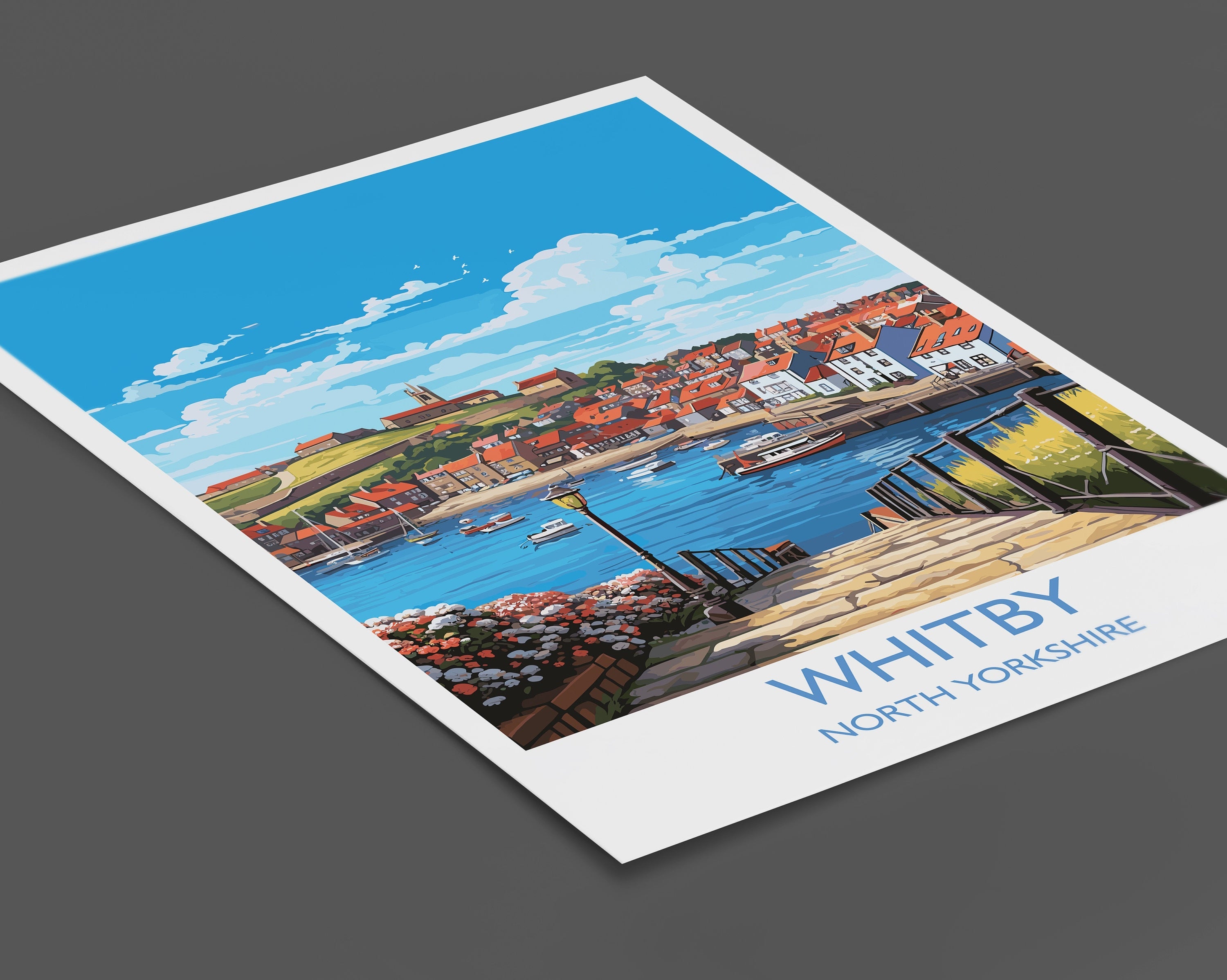 Whitby Travel Print, Travel Poster of Whitby, Yorkshire Gift, England, North Yorkshire Art, Whitby Gift, Wall Art Print NQ Media Designs