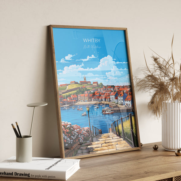Whitby Travel Poster, Travel Print of Whitby, Yorkshire Gift, England, North Yorkshire Art, Whitby Gift, Wall Art Print