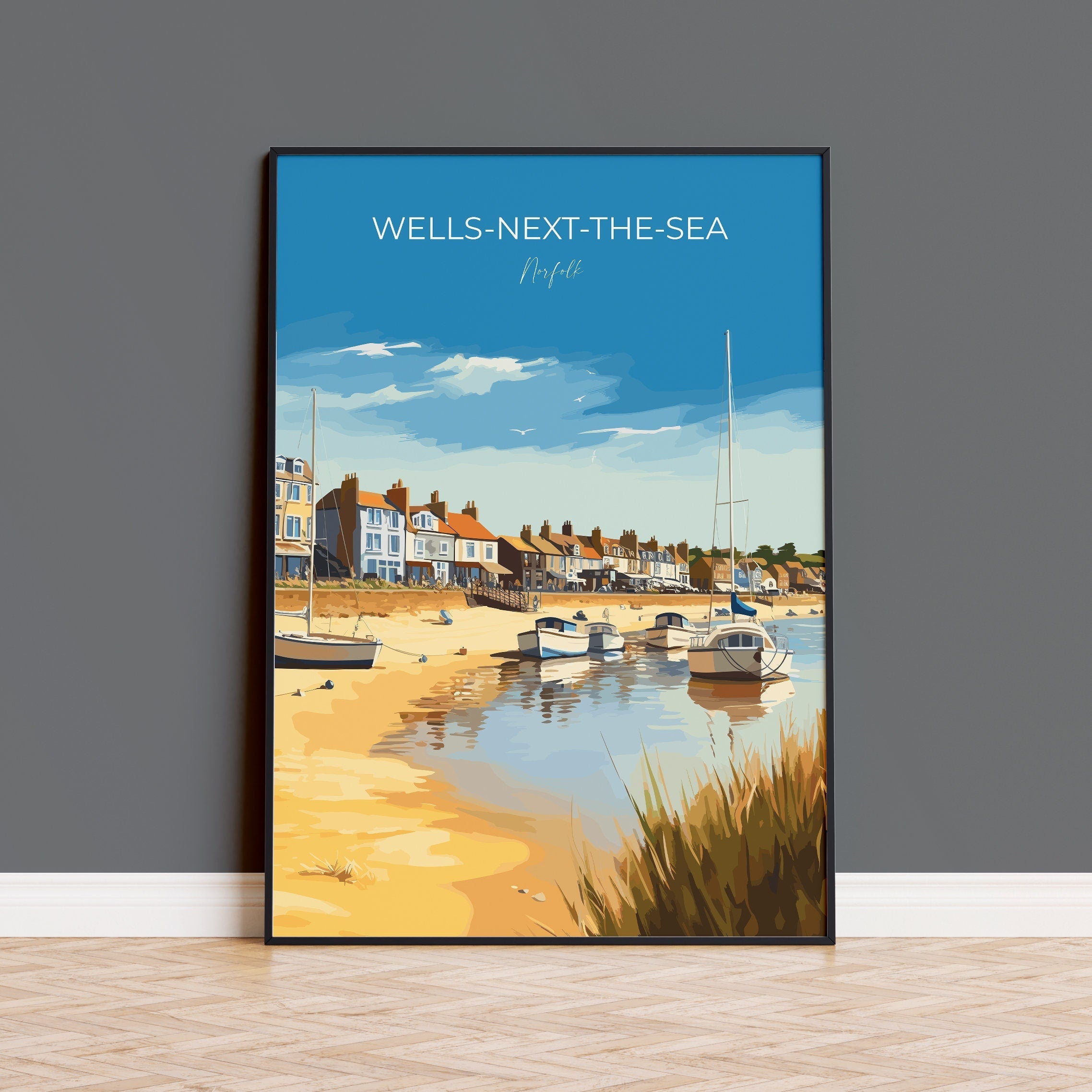 Wells Next the Sea Travel Print, Travel Poster of Wells Next the Sea, Norfolk, England, Norfolk Art, Norfolk Gift, Wall Art Print NQ Media Designs