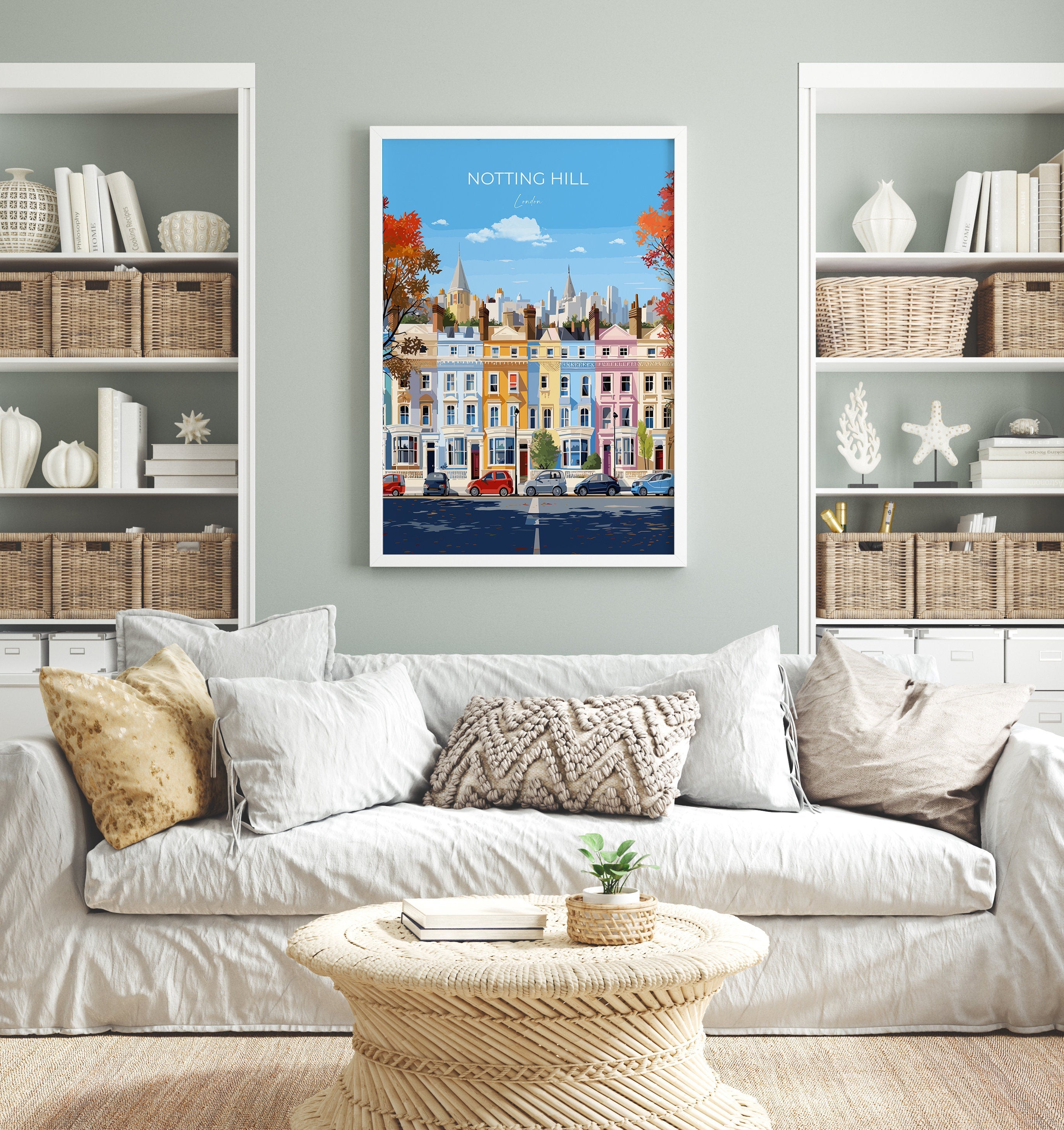 Notting Hill Travel Poster, Travel Print of Notting Hill, London Poster, Notting Hill Gift, Notting Hill Art, London Art UK Travel Gift NQ Media Designs