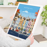 Notting Hill Travel Poster, Travel Print of Notting Hill, London Poster, Notting Hill Gift, Notting Hill Art, London Art UK Travel Gift NQ Media Designs