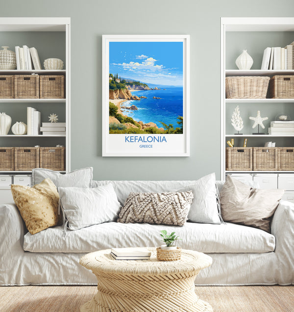 Kefalonia Travel Poster, Travel Print of Kefalonia, Greece, Kefalonia Art Gift, Wall Art Print
