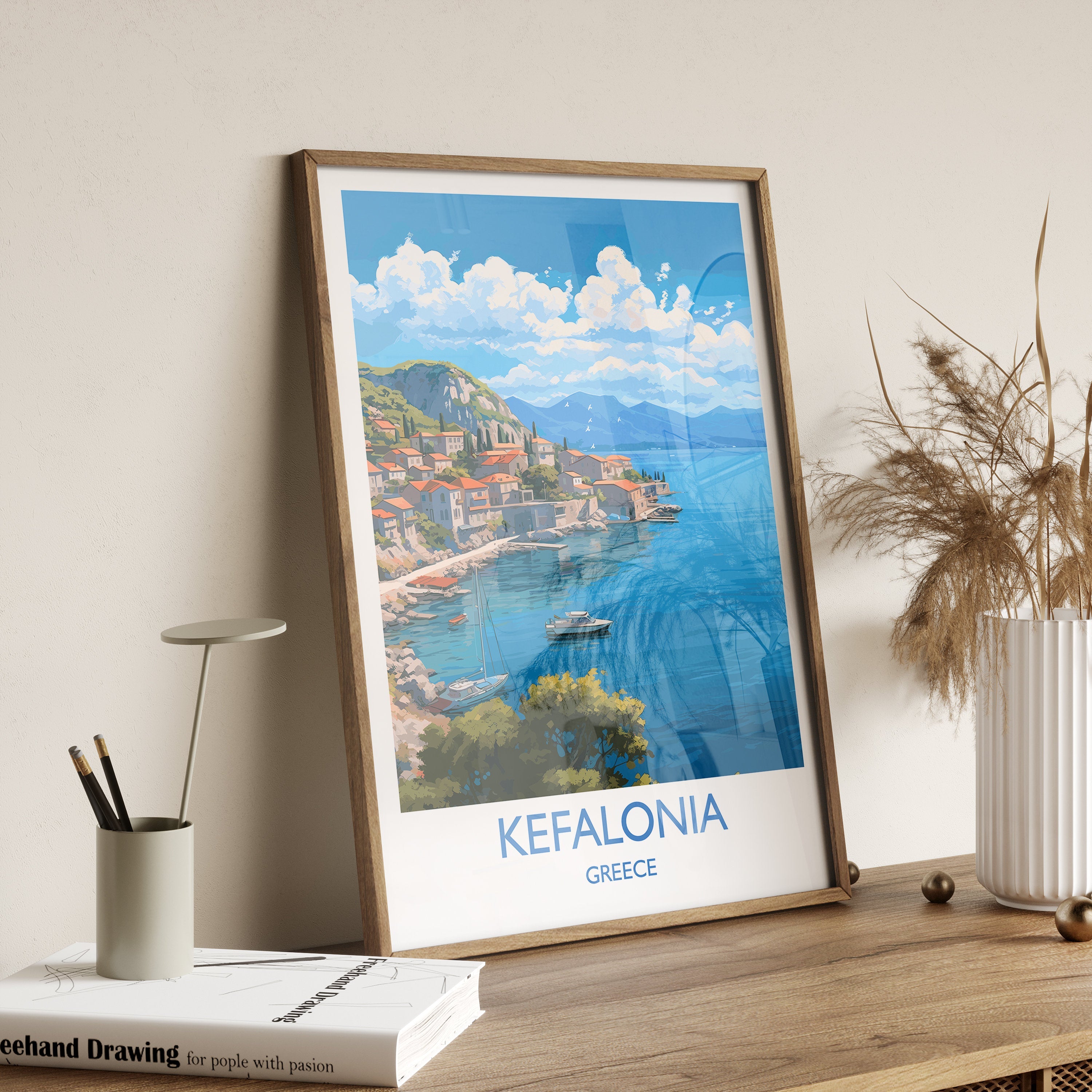 Kefalonia Print, Travel Poster of Kefalonia, Greece, Kefalonia Gift Art, Wall Art Print NQ Media Designs