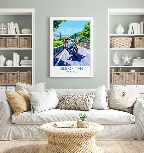 Isle of Man Print, Travel Poster of Isle of Man, Motorbike Racing, Isle of Man Art Gift,British Isles Wall Art Print