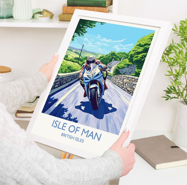 Isle of Man Print, Travel Poster of Isle of Man, Motorbike Racing, Isle of Man Art Gift,British Isles Wall Art Print