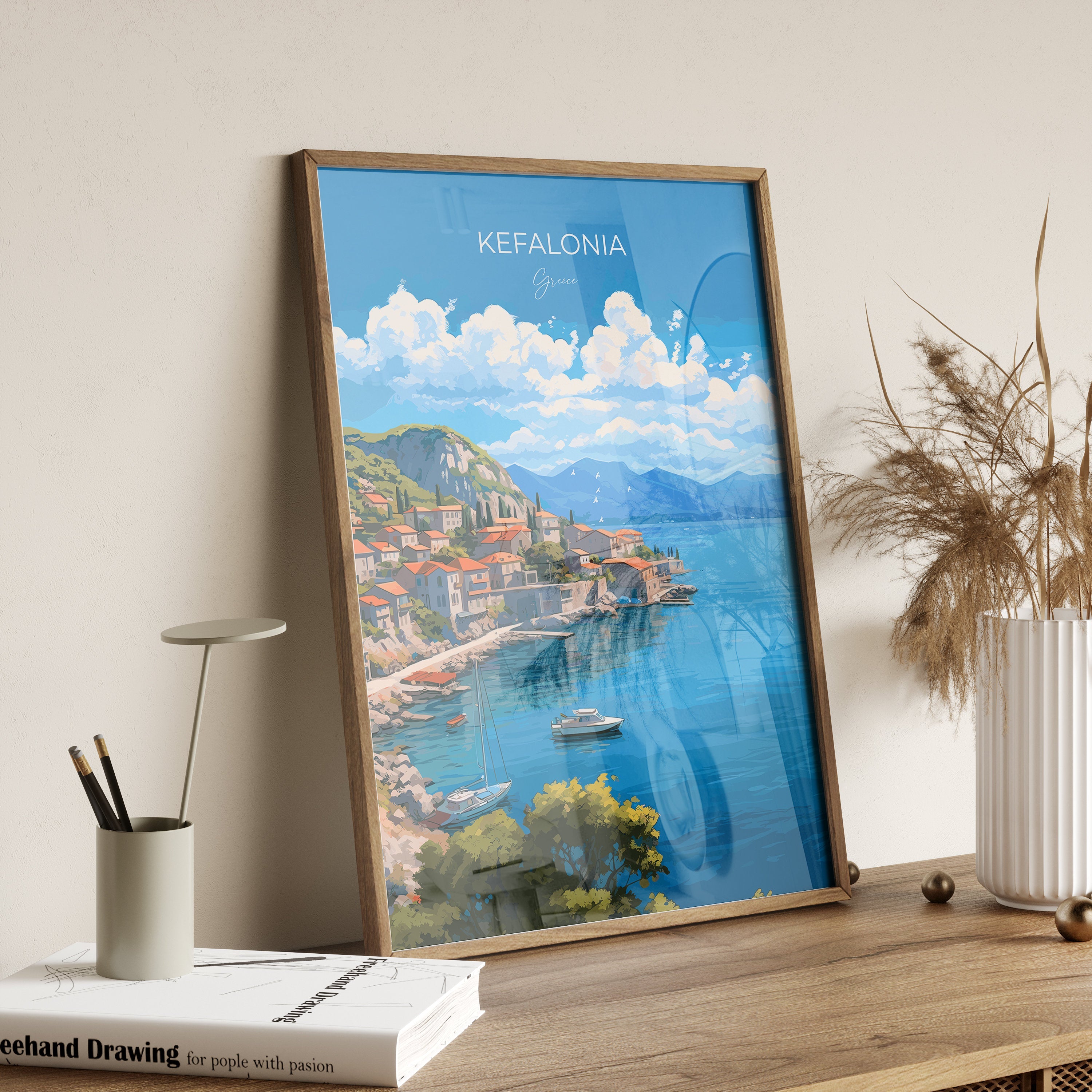 Kefalonia Print, Travel Poster of Kefalonia, Greece, Kefalonia Gift Art, Wall Art Print NQ Media Designs