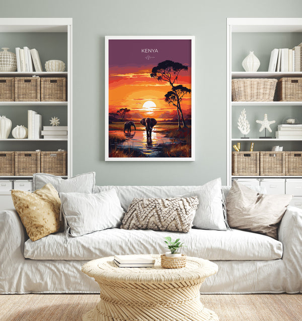 Kenya Travel Print, Travel Poster of Kenya, Kenya Gift, Kenya Sunset Africa, Africa Art Gift, Wall Art Print