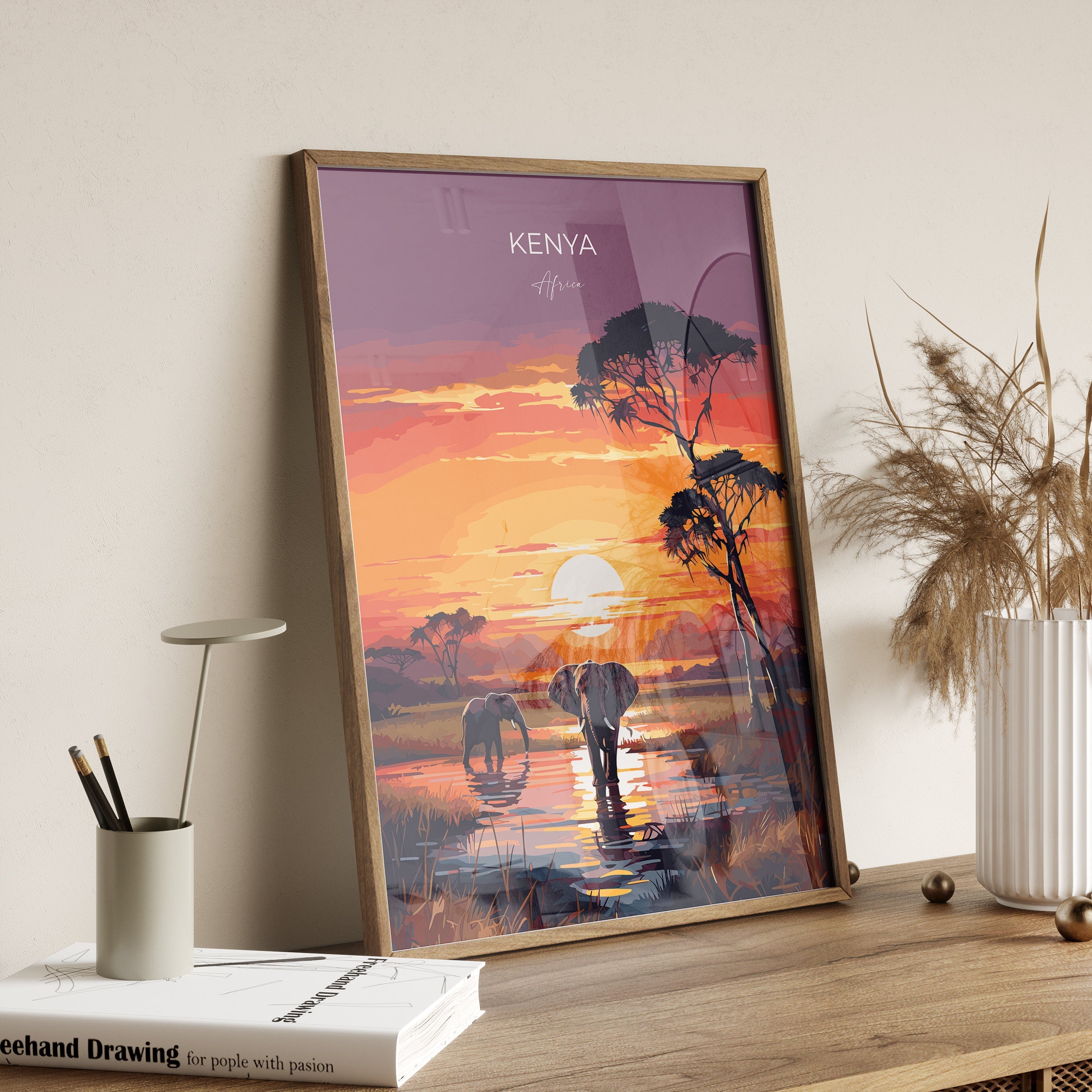 Kenya Travel Print, Travel Poster of Kenya, Kenya Gift, Kenya Sunset Africa, Africa Art Gift, Wall Art Print NQ Media Designs