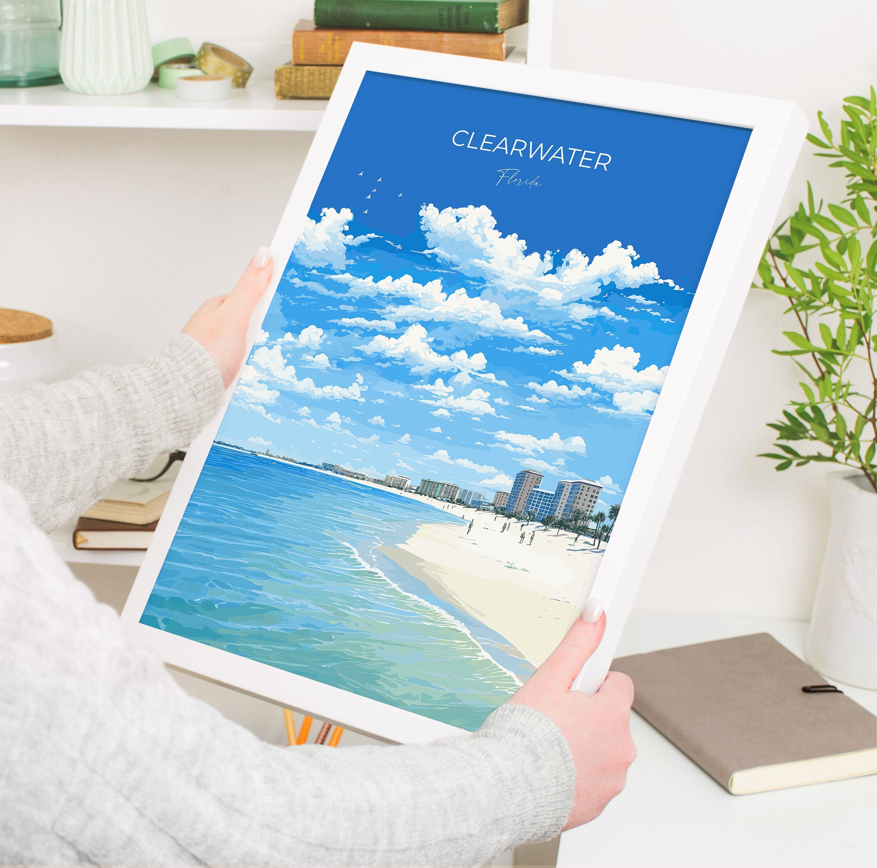 Clearwater Travel Print, Travel Poster of Clearwater, Clearwater Gift,Florida Art Gift,USA Wall Art Print NQ Media Designs