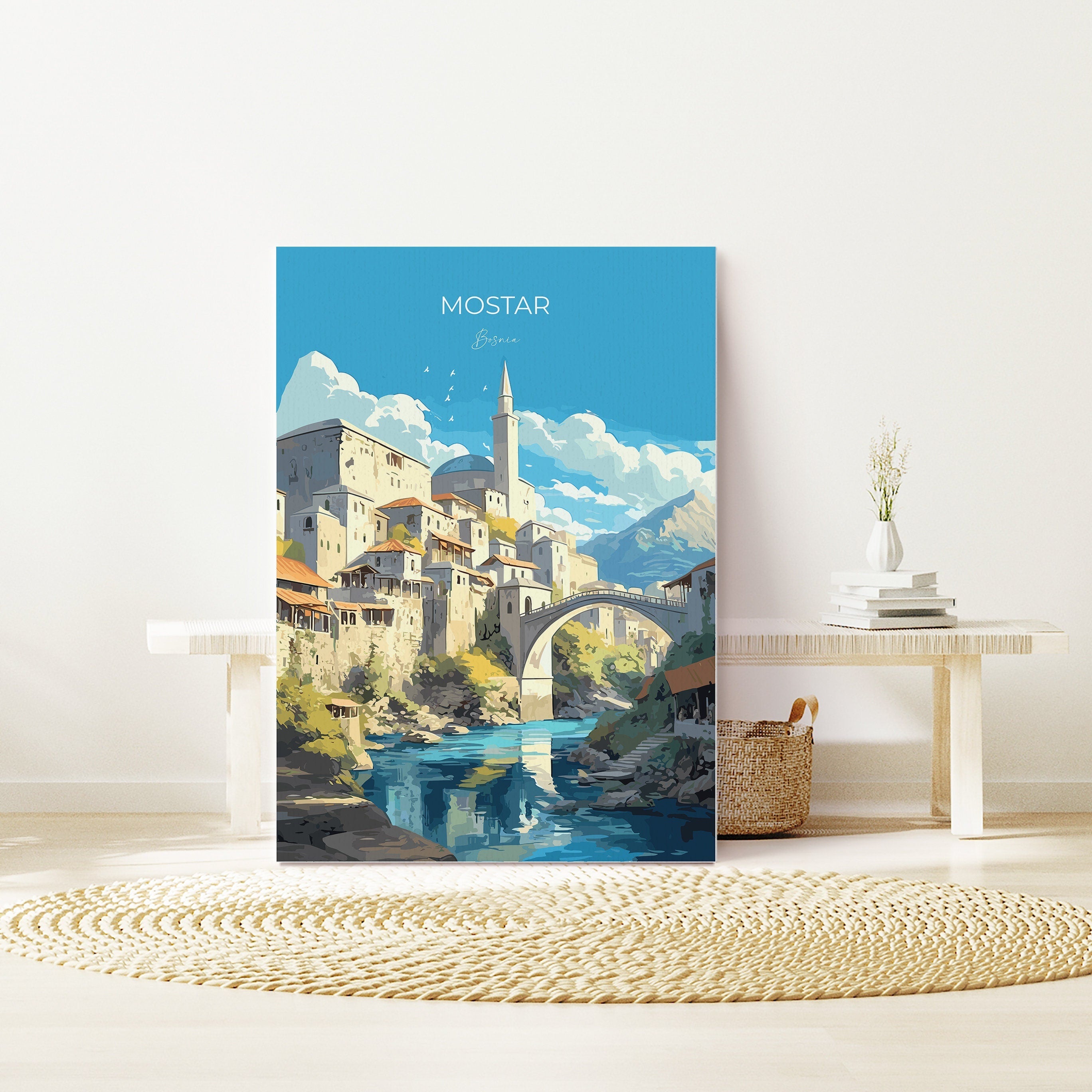 Mostar Travel Print, Travel Poster of Mostar, Bosnia Poster, Mostar Gift, Mostar Art, Bosnia Art NQ Media Designs