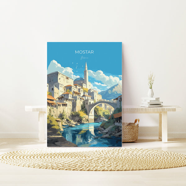 Mostar Travel Print, Travel Poster of Mostar, Bosnia Poster, Mostar Gift, Mostar Art, Bosnia Art