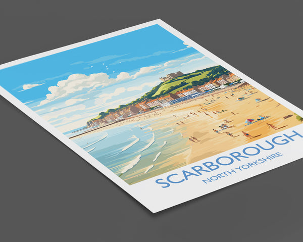Scarborough Beach Travel Print, Travel Poster of Scarborough, North Yorkshire Gift, England, Norfolk Art, Scarborough Gift, Wall Art Print