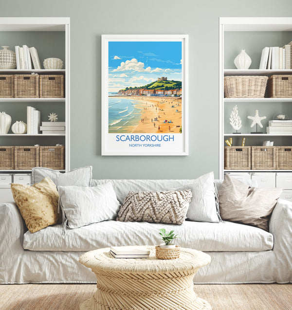 Scarborough Beach Travel Print, Travel Poster of Scarborough, North Yorkshire Gift, England, Norfolk Art, Scarborough Gift, Wall Art Print