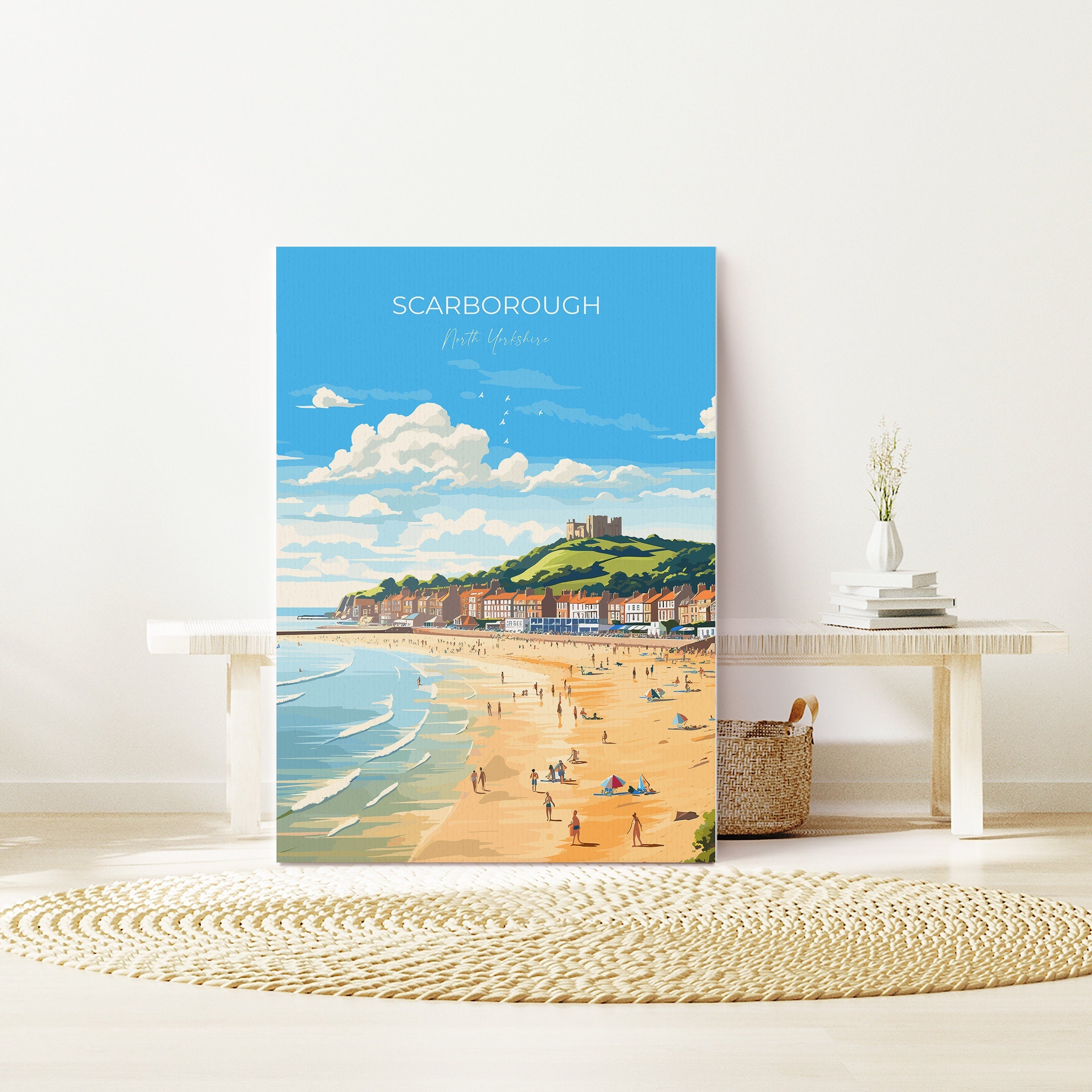 Scarborough Beach Travel Print, Travel Poster of Scarborough, North Yorkshire Gift, England, Norfolk Art, Scarborough Gift, Wall Art Print NQ Media Designs