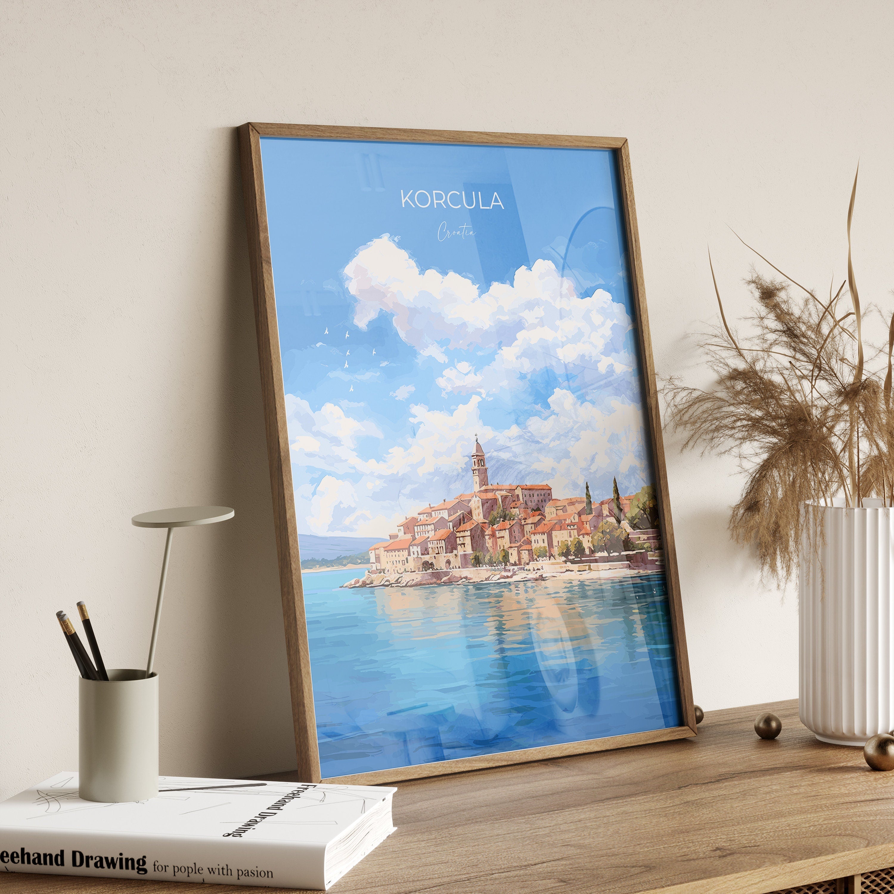 Korcula Travel Print, Travel Poster of Korcula, Croatia, Korcula Art, Korcula Gift, Wall Art Print NQ Media Designs