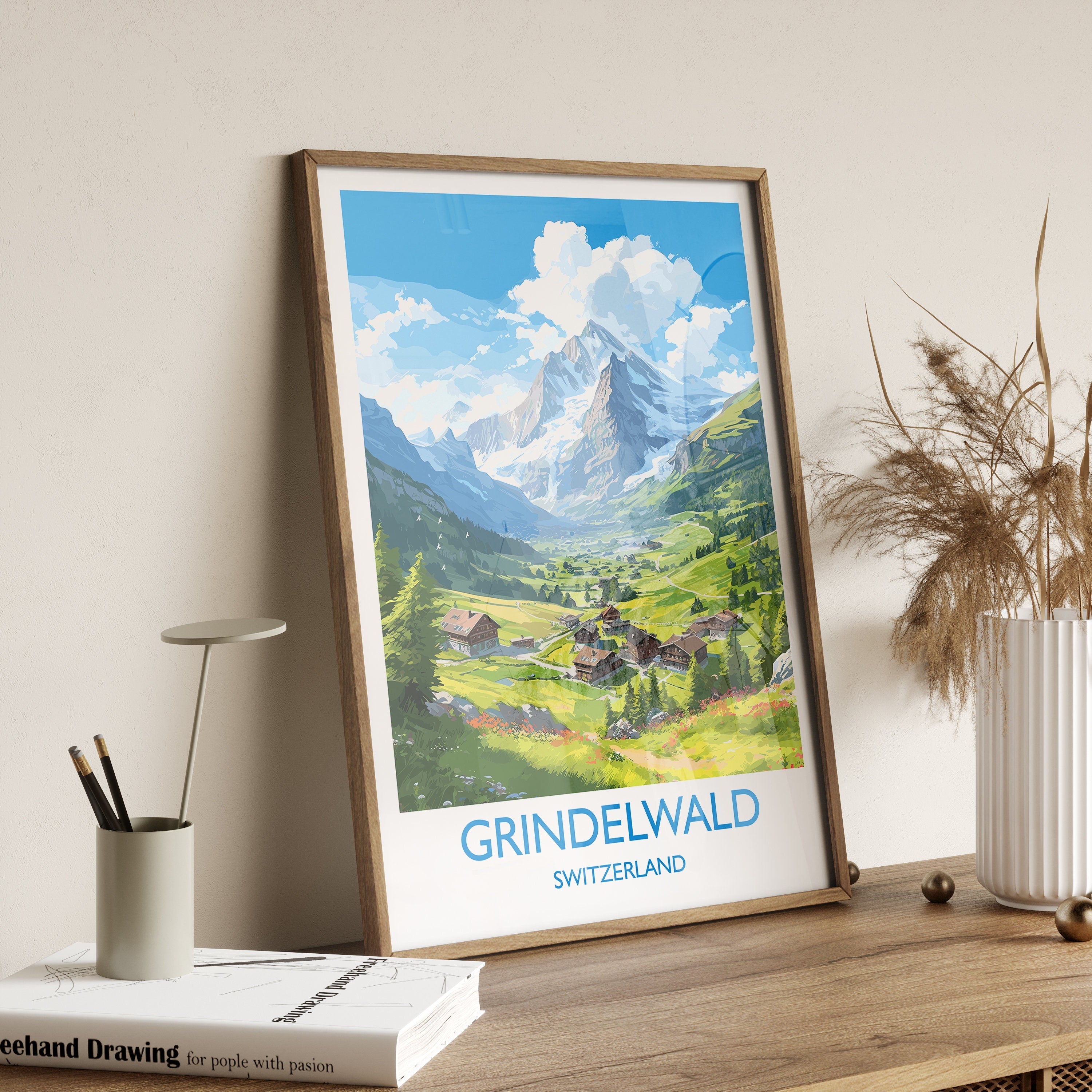 Grindelwald Travel Print, Travel Poster of Grindelwald, Grindelwald Gift, Switzerland Art Gift,Wall Art Print NQ Media Designs