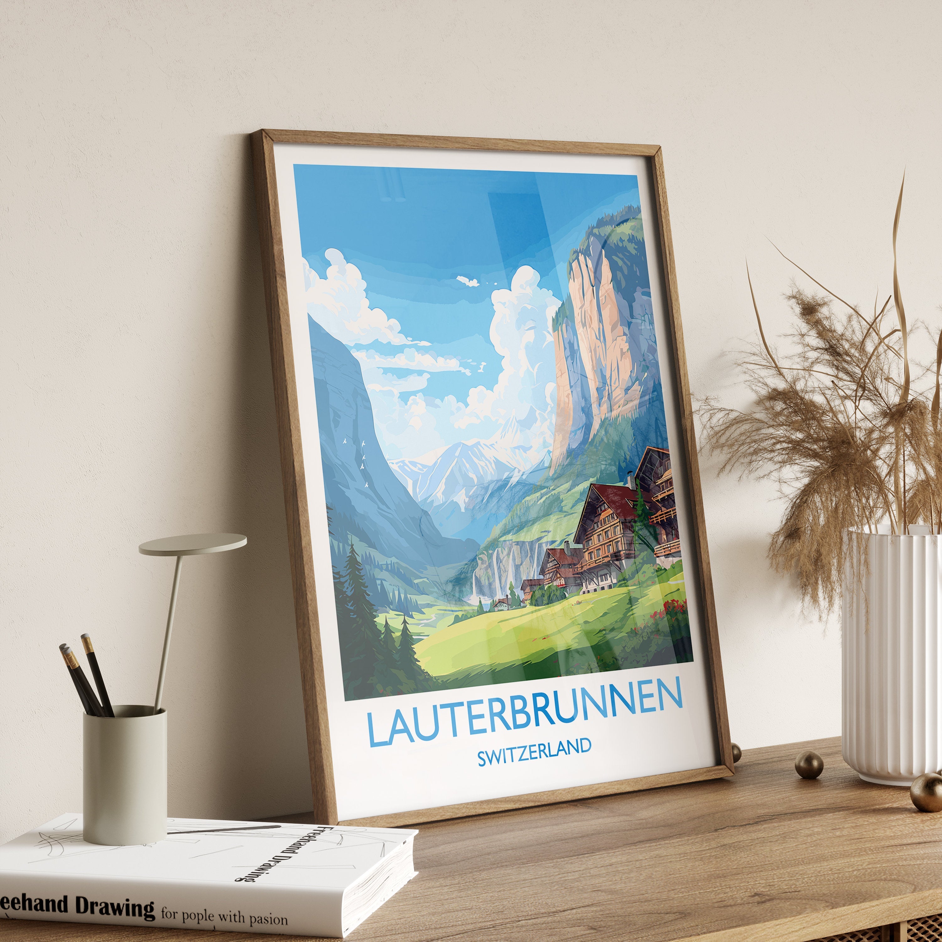 Lauterbrunnen Travel Print, Travel Poster of Lauterbrunnen, Lauterbrunnen Gift, Switzerland Art Gift,Wall Art Print NQ Media Designs