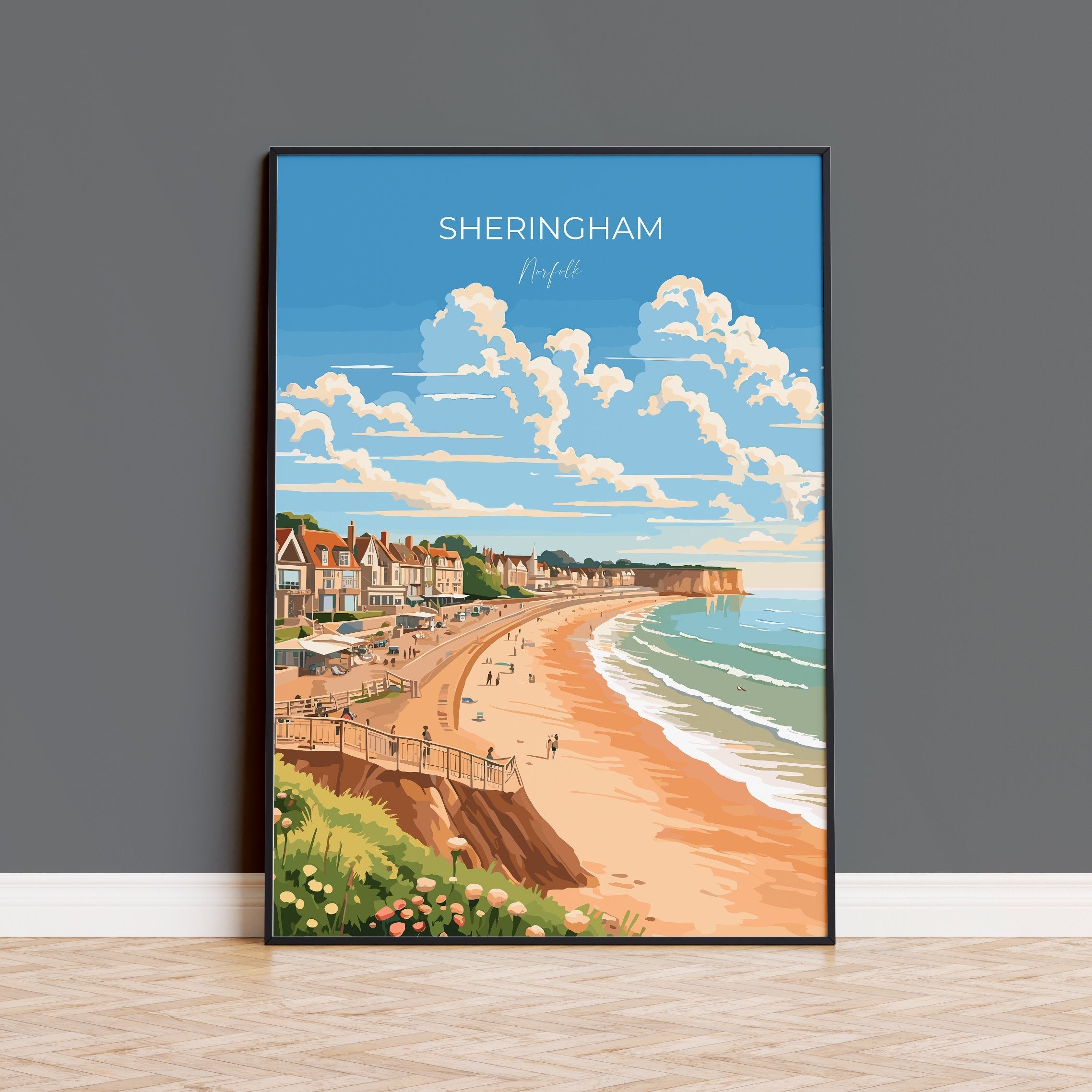 Sheringham Beach Travel Print, Travel Poster of Sheringham , Norfolk Gift, England, Norfolk Art, Sheringham Gift, Wall Art Print NQ Media Designs