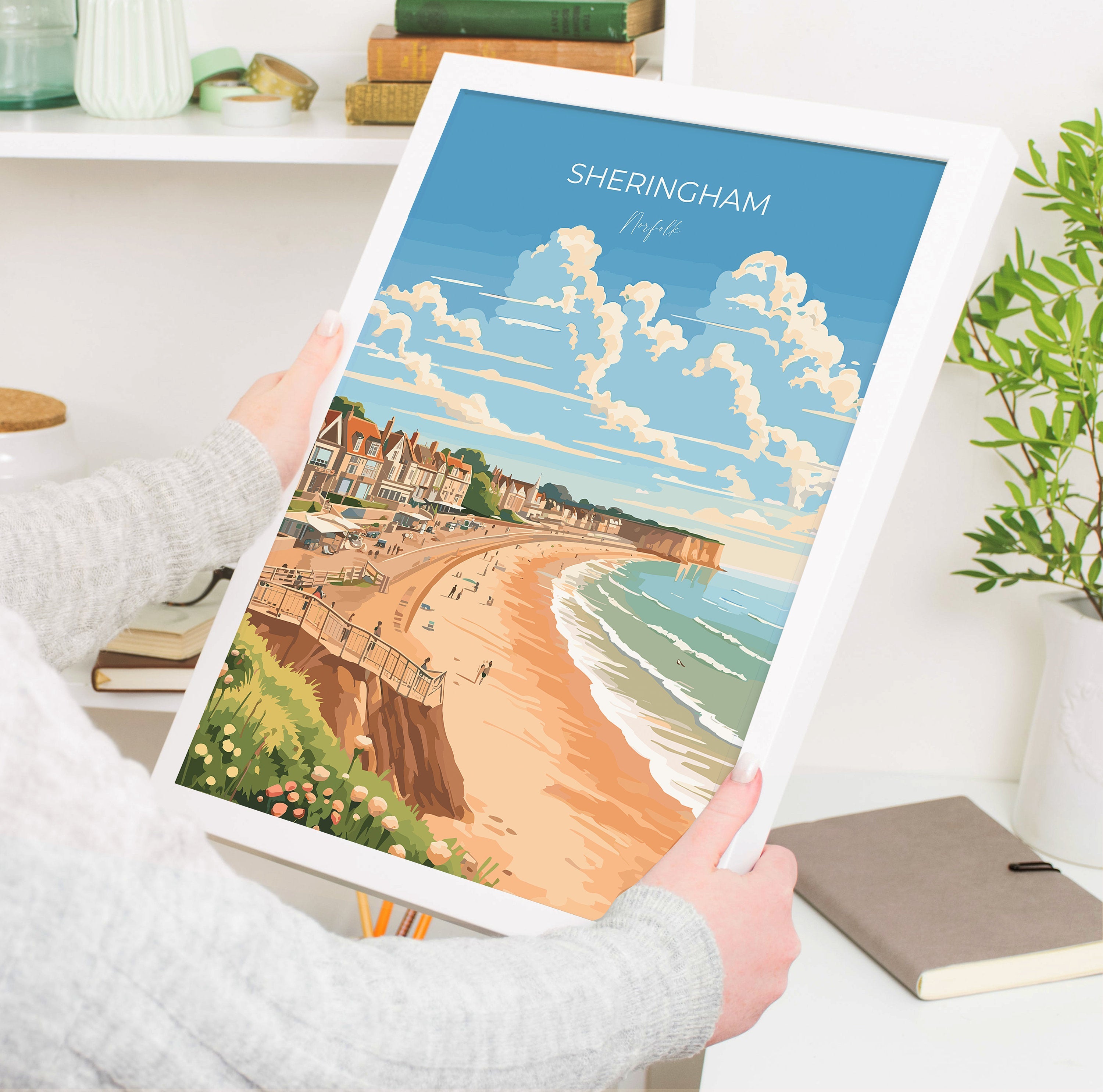 Sheringham Beach Travel Print, Travel Poster of Sheringham , Norfolk Gift, England, Norfolk Art, Sheringham Gift, Wall Art Print NQ Media Designs
