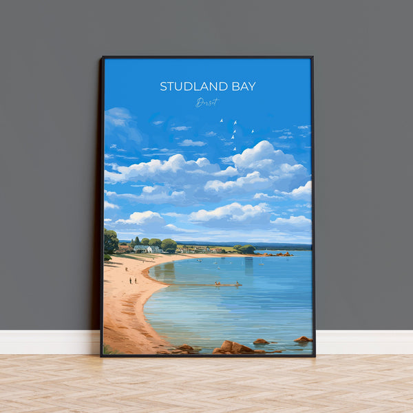 Studland Bay Travel Poster, Travel Print of Studland Bay, England, Dorset Coast Art, Dorset Gift, Wall Art Print