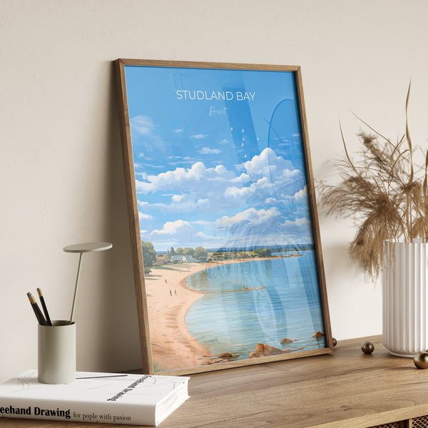 Studland Bay Travel Poster, Travel Print of Studland Bay, England, Dorset Coast Art, Dorset Gift, Wall Art Print