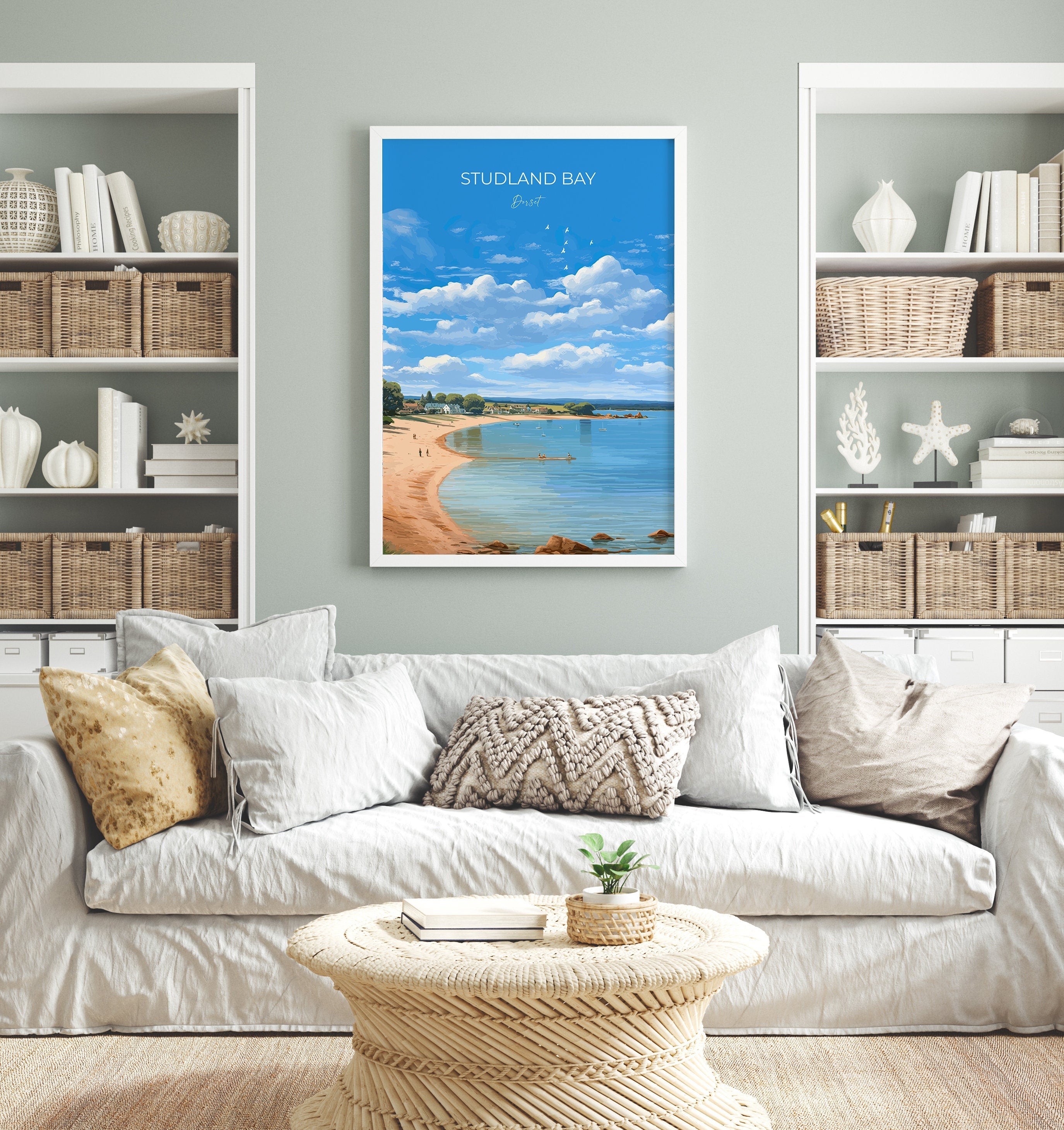 Studland Bay Travel Poster, Travel Print of Studland Bay, England, Dorset Coast Art, Dorset Gift, Wall Art Print NQ Media Designs