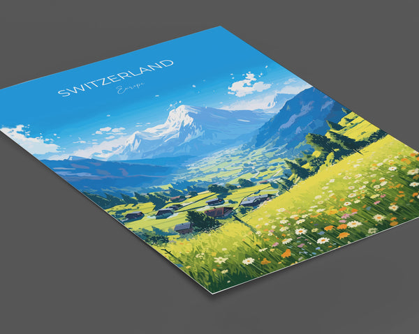 Switzerland Travel Poster, Travel Print of Switzerland, Alps, Swiss Art, Switzerland Gift, Wall Art Print