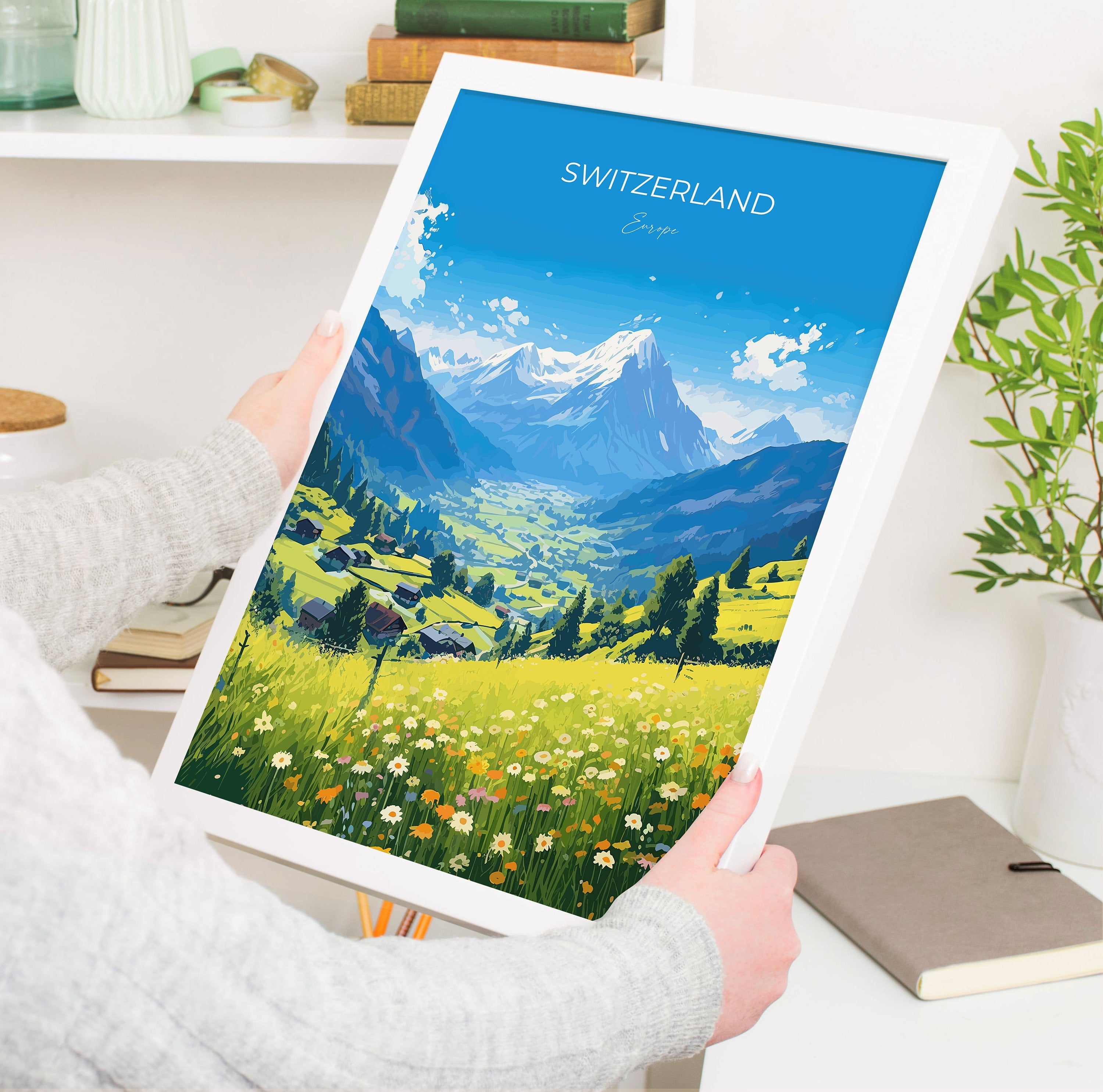 Switzerland Travel Poster, Travel Print of Switzerland, Alps, Swiss Art, Switzerland Gift, Wall Art Print NQ Media Designs