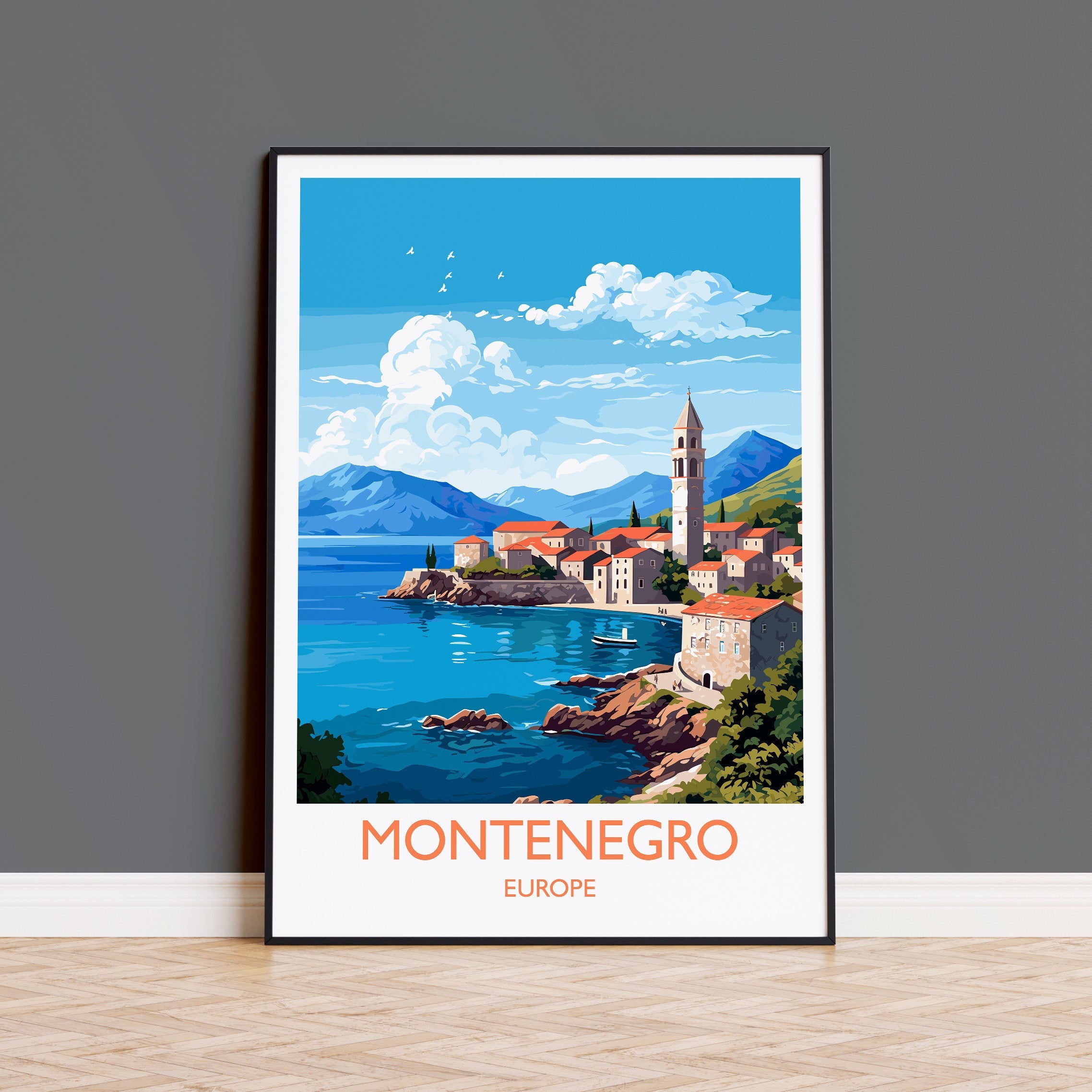 Montenegro Travel Poster, Montenegro Travel Print, Montenegro, Europe Art, Montenegro Gift, Wall Art Print NQ Media Designs