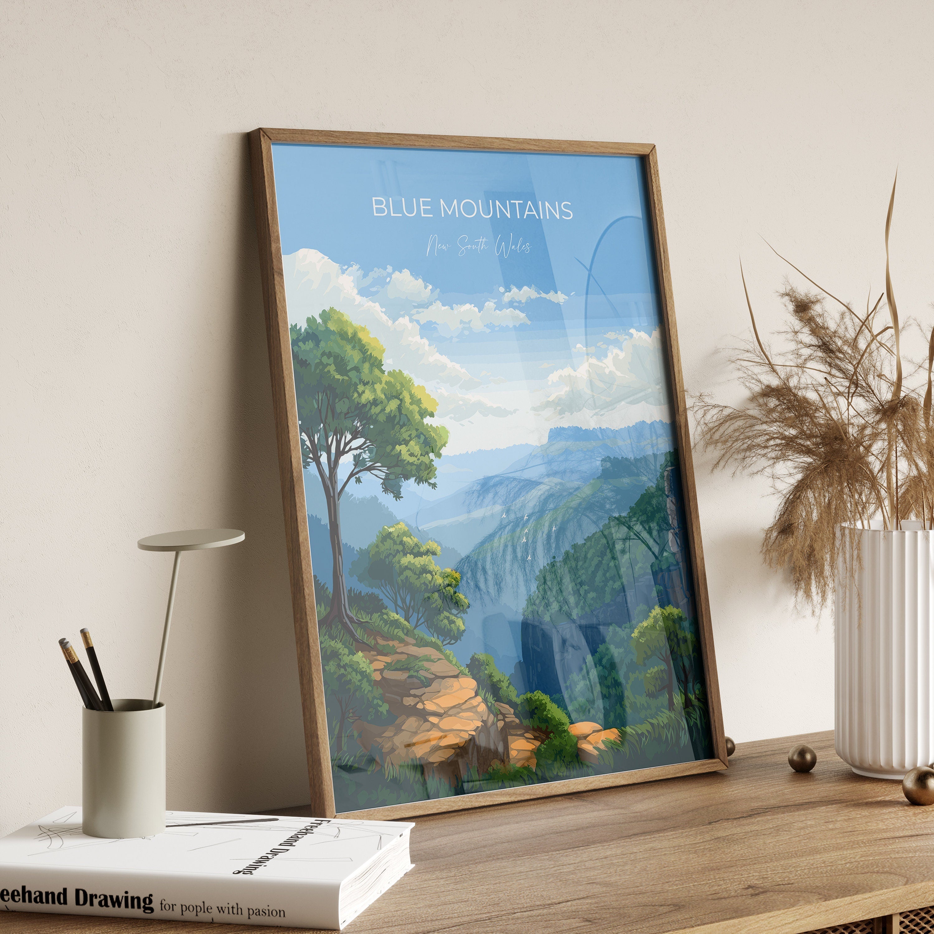 Blue Mountains Print, Travel Poster of Blue Mountains, New South Wales, Blue Mountains Gift, Australia Art Gift NQ Media Designs